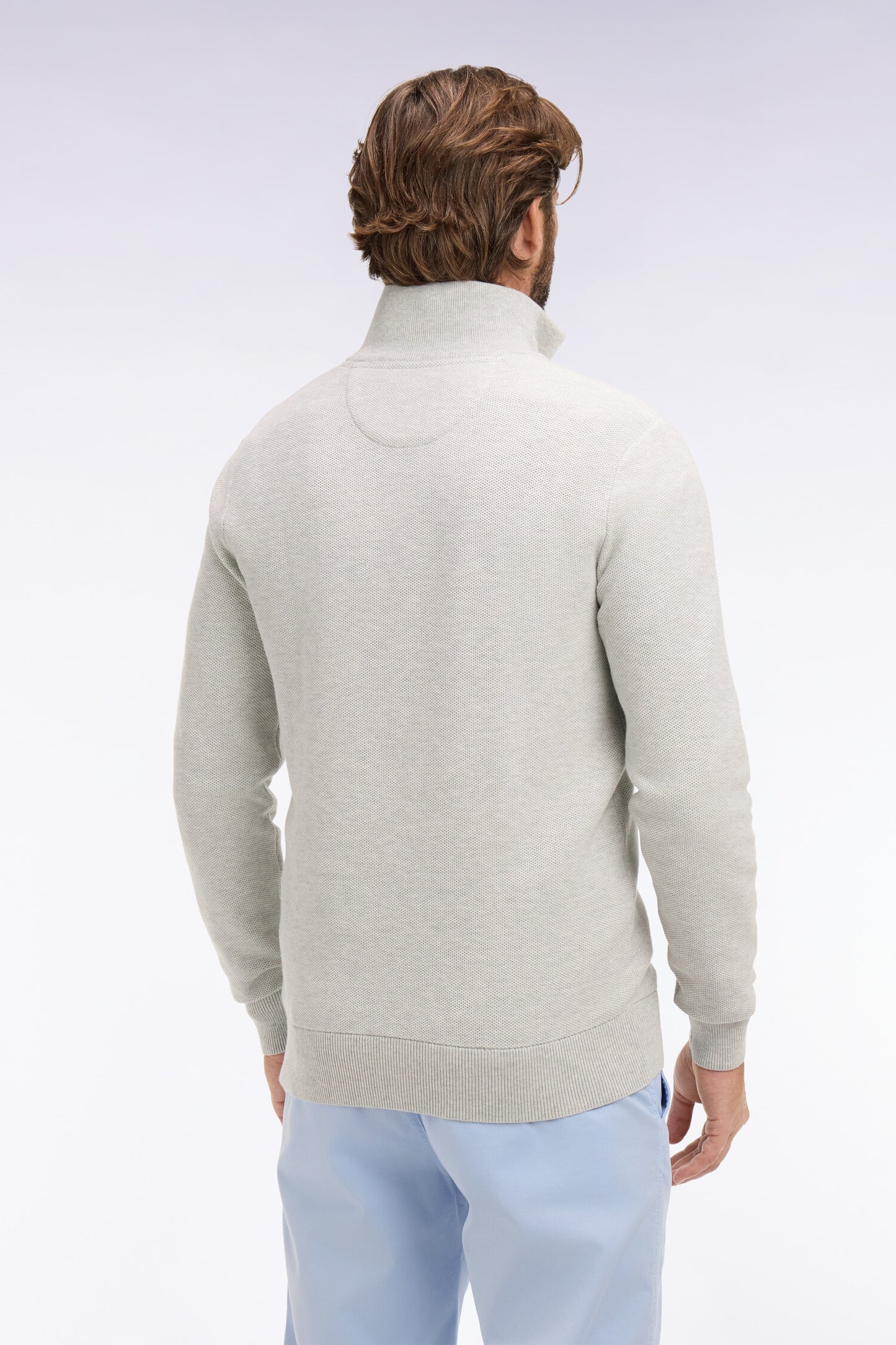 Pull col camionneur en coton gris clair