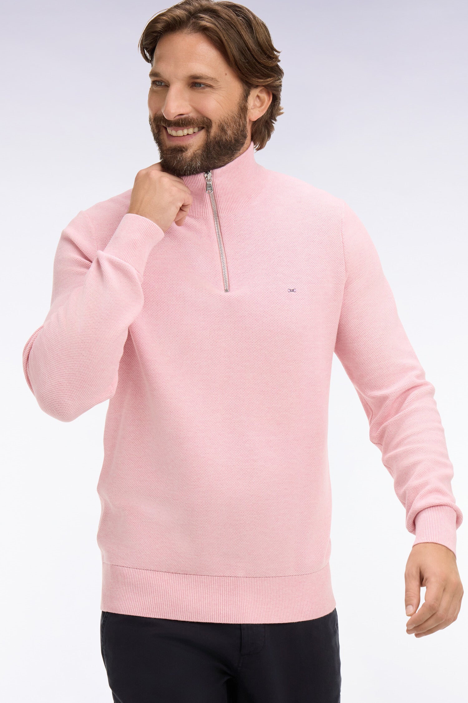 Pull col camionneur en coton rose