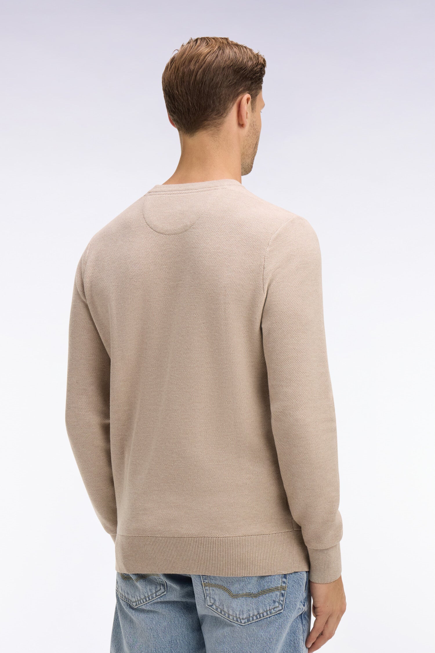 Pull col rond en coton beige