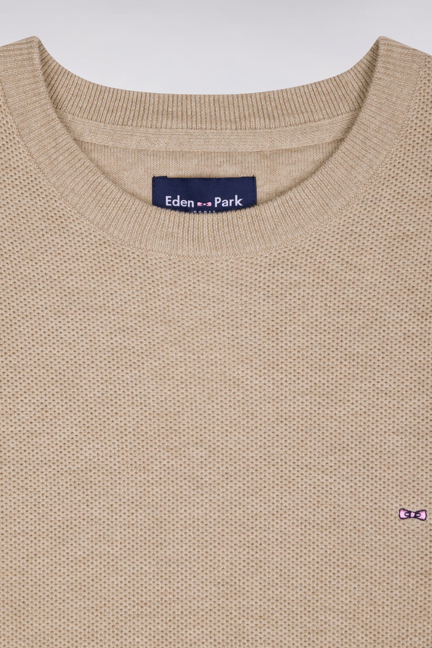 Pull col rond en coton beige