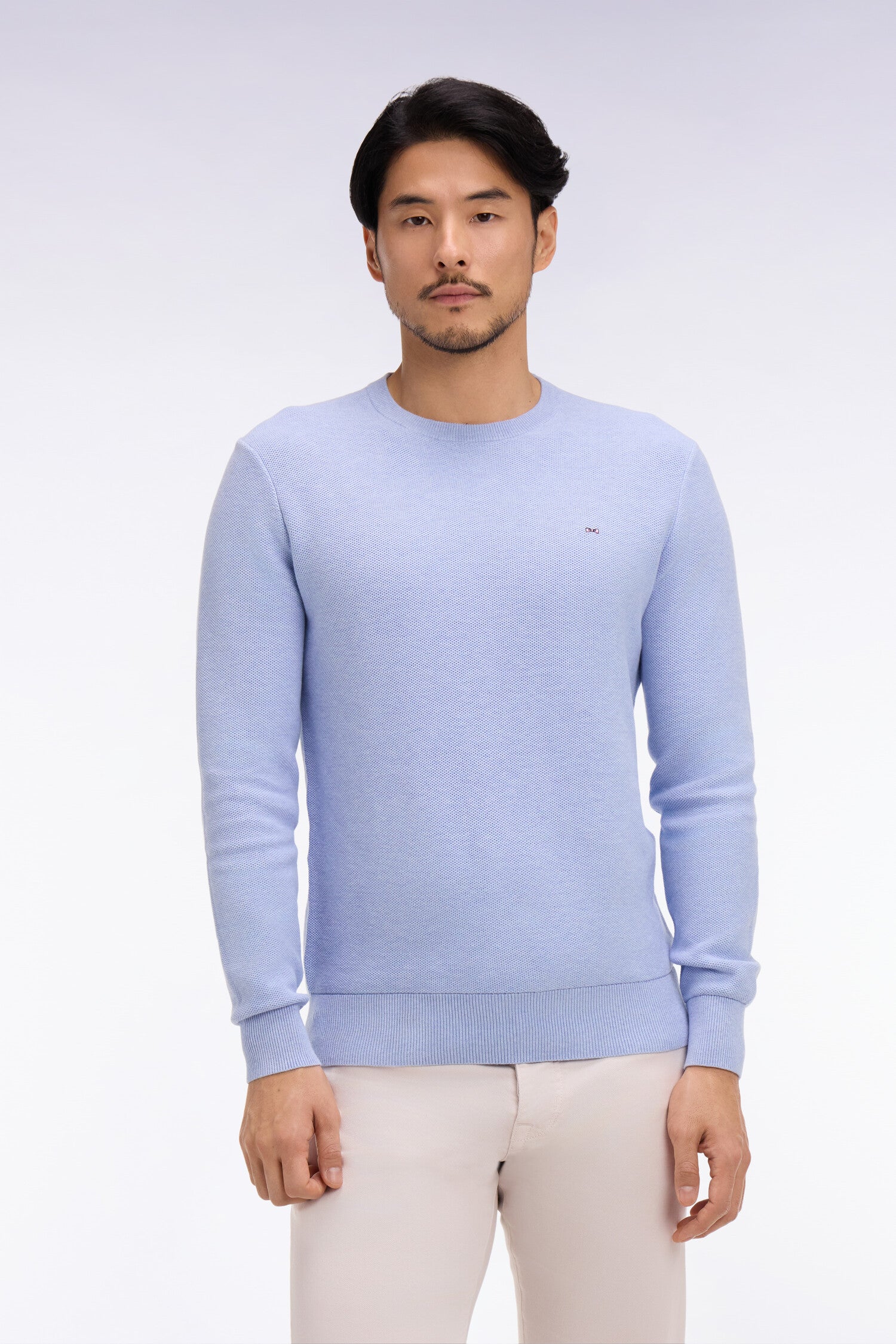 Pull col rond en coton ciel