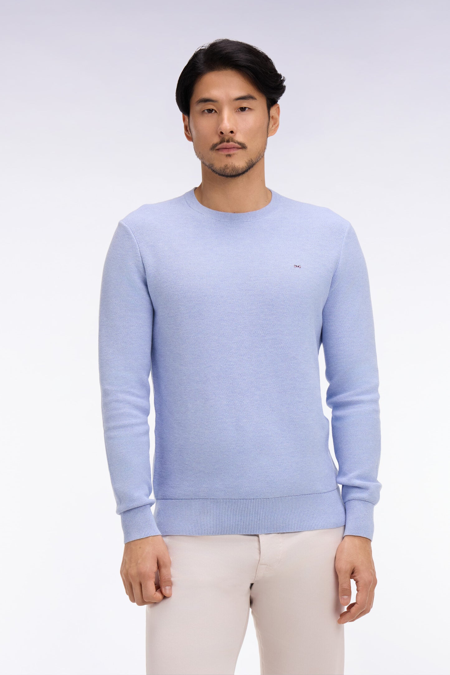 Pull col rond en coton ciel