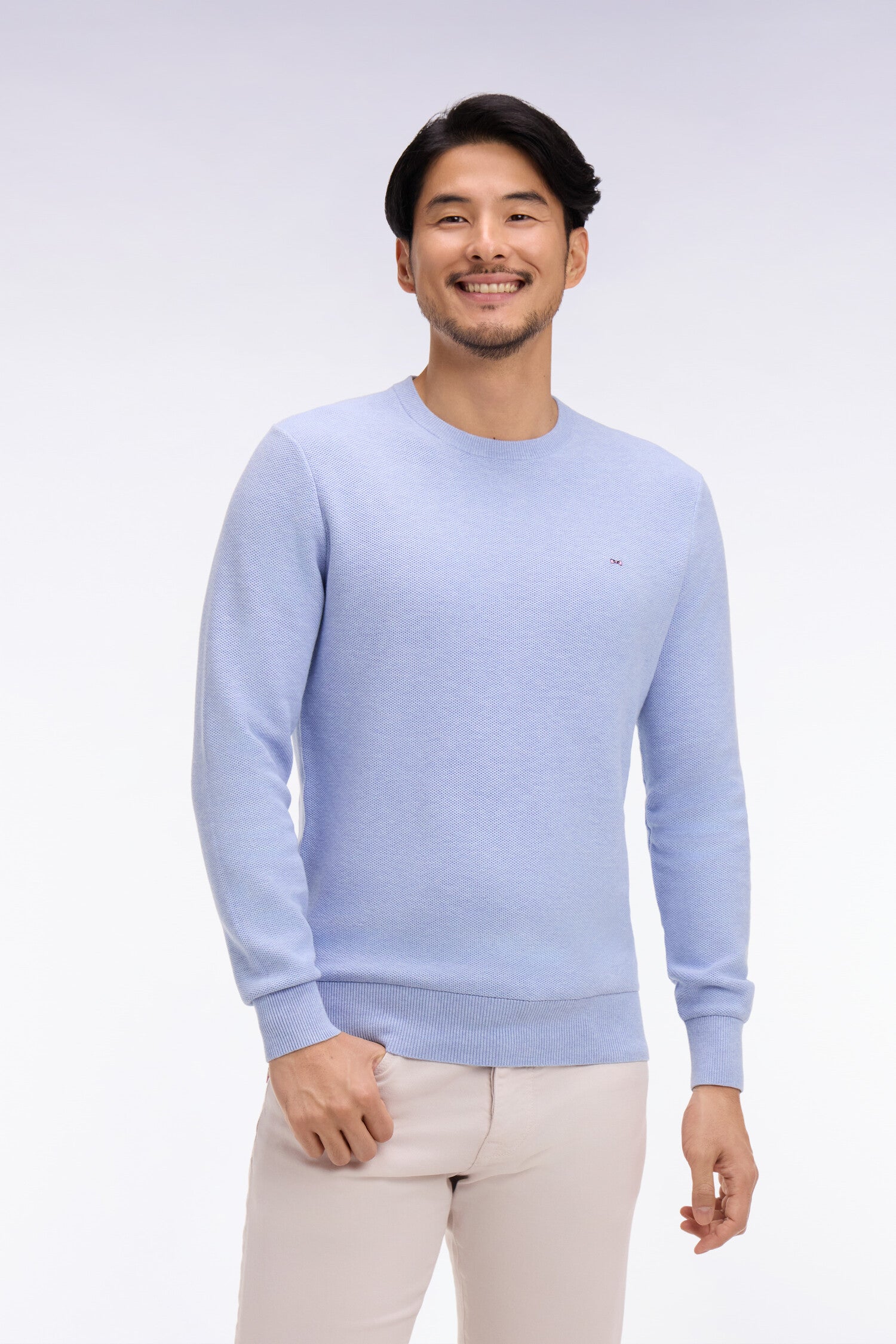 jersey cuello redondo en algodón azul cielo