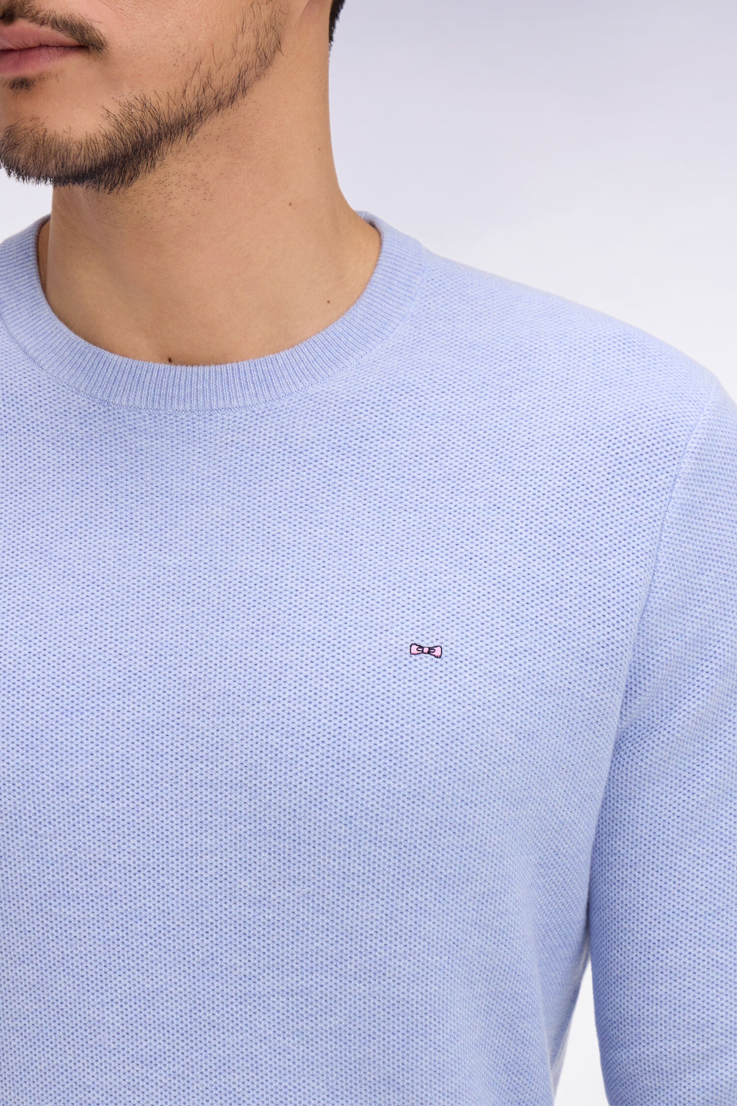 Pull col rond en coton ciel