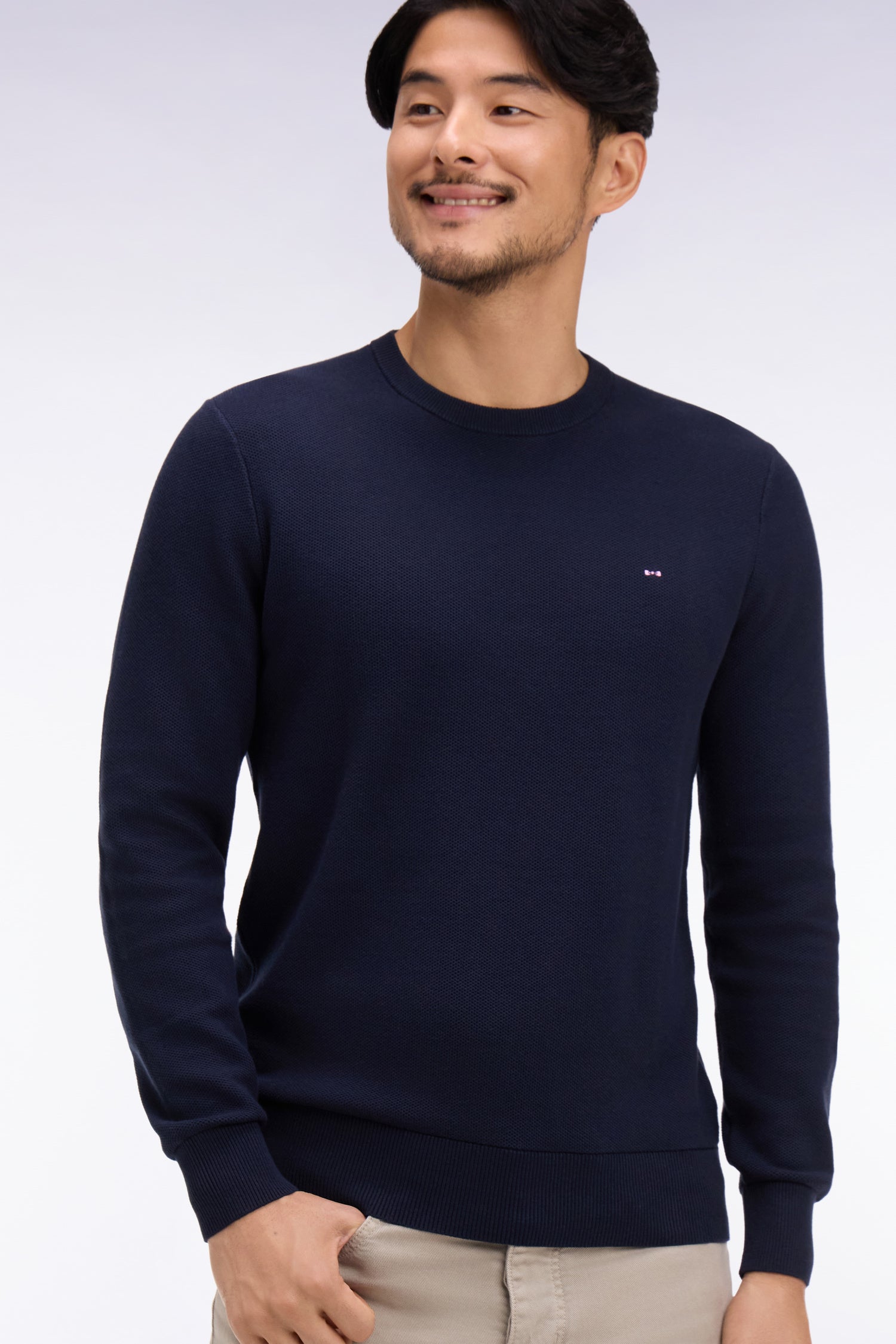 Pull col rond en coton marine
