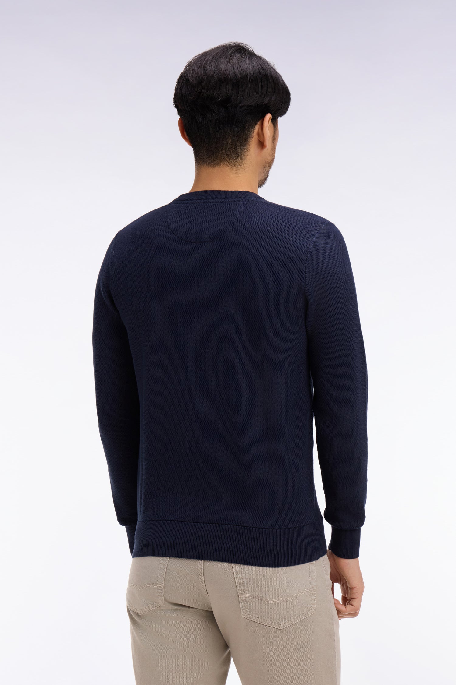 Pull col rond en coton marine