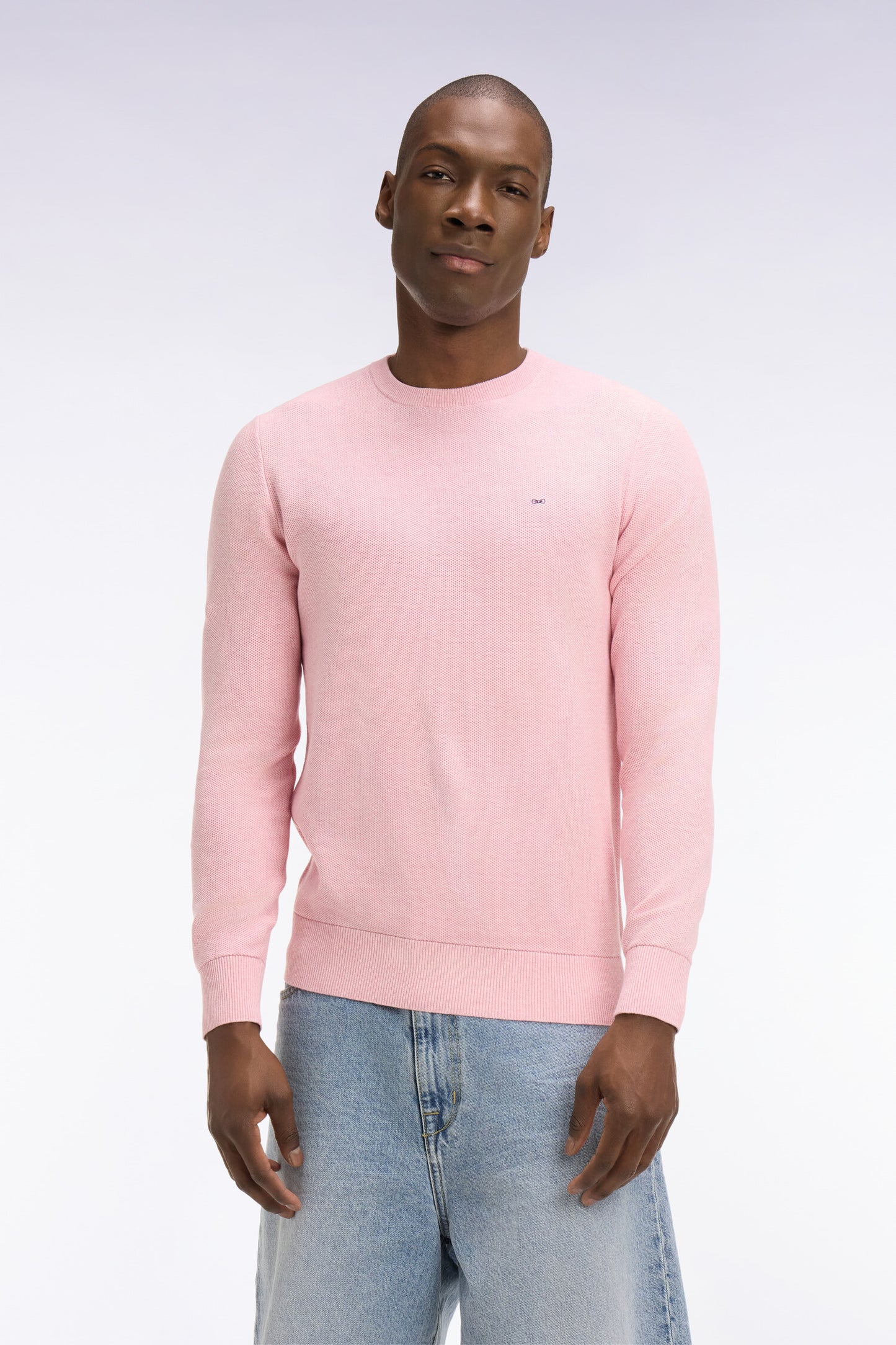 Pull col rond en coton rose