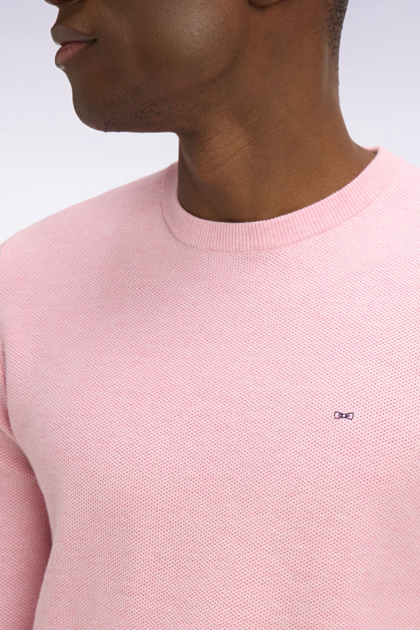 Pull col rond en coton rose