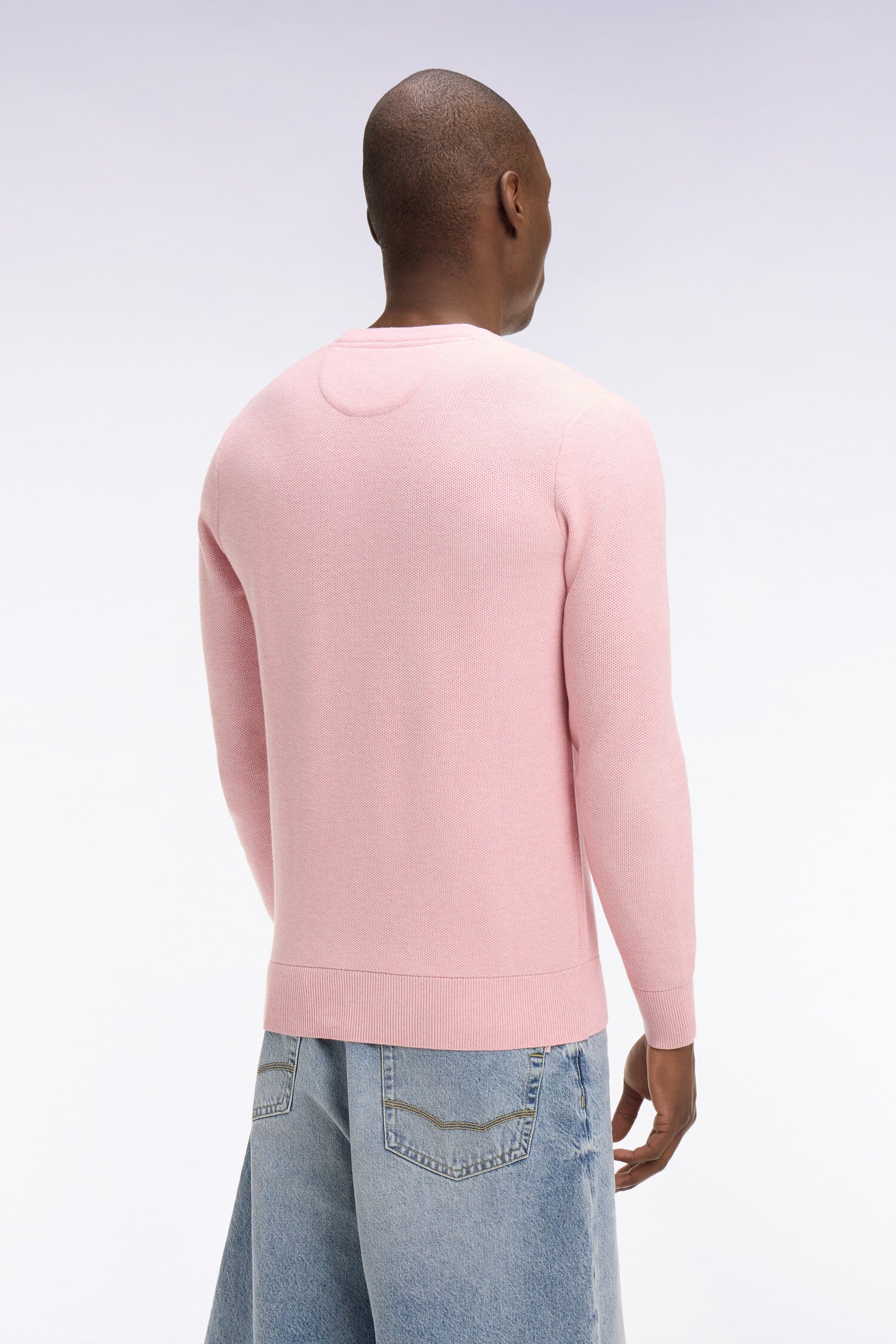 Pull col rond en coton rose