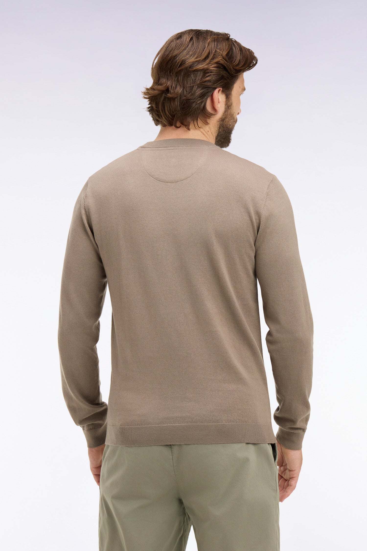 Pull col rond en coton et soie mélangés beige