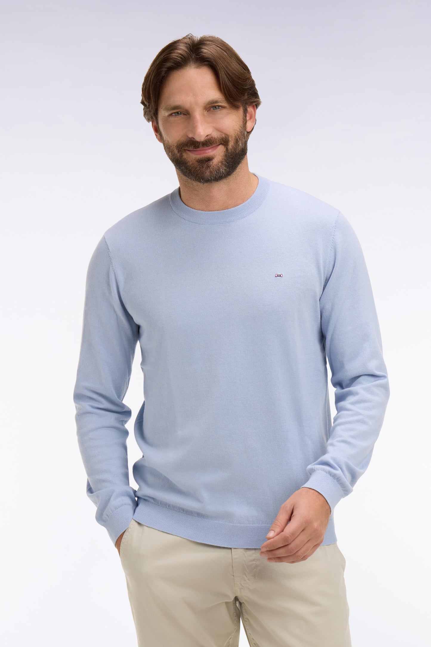 Sky cotton and silk blend round-neck sweater