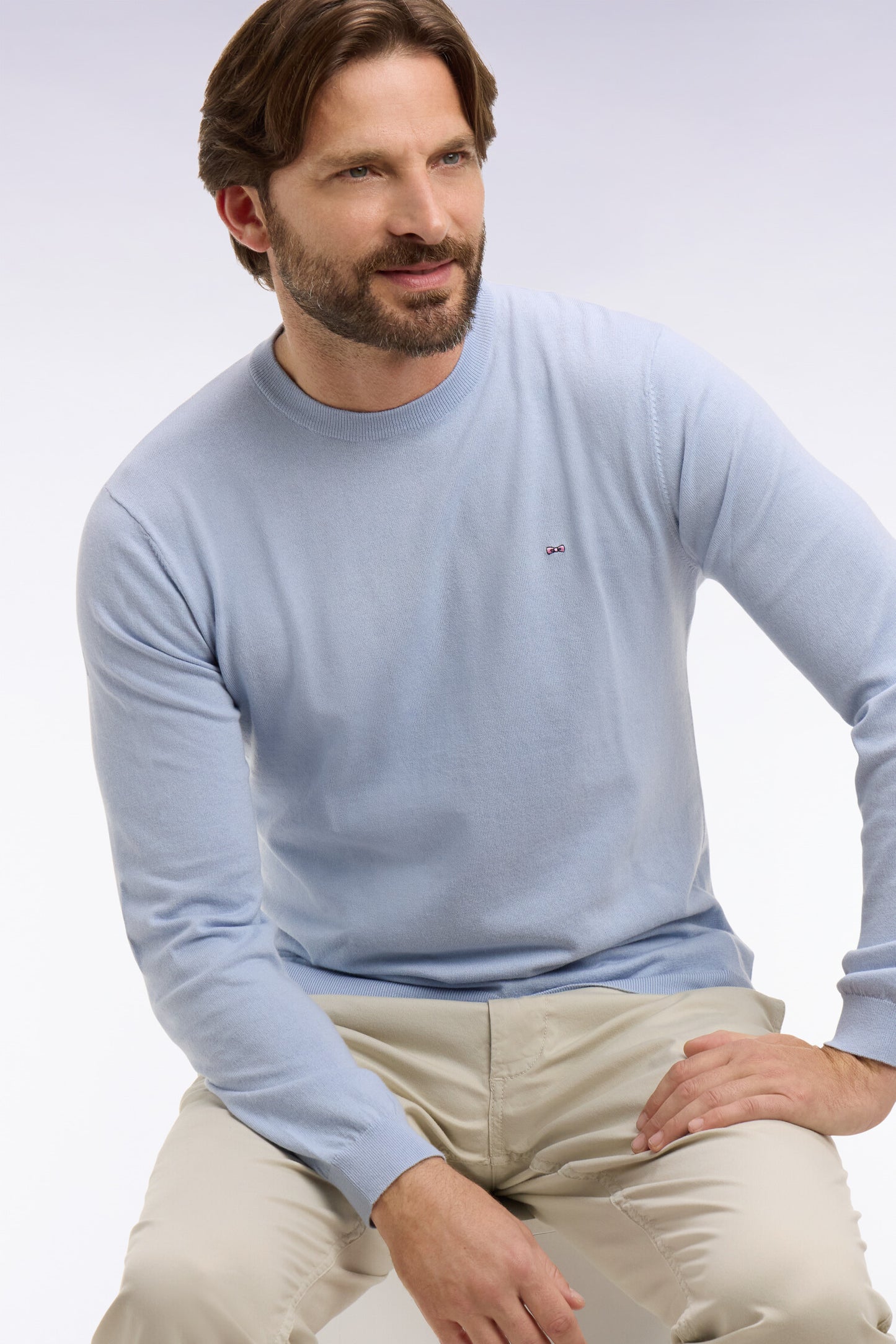 Sky cotton and silk blend round-neck sweater