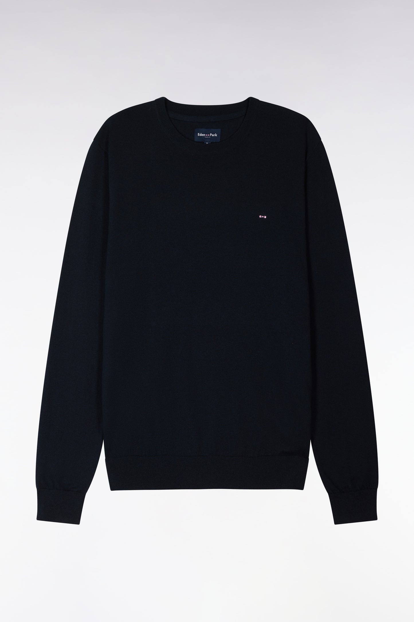 Pull col rond en coton et soie mélangés marine