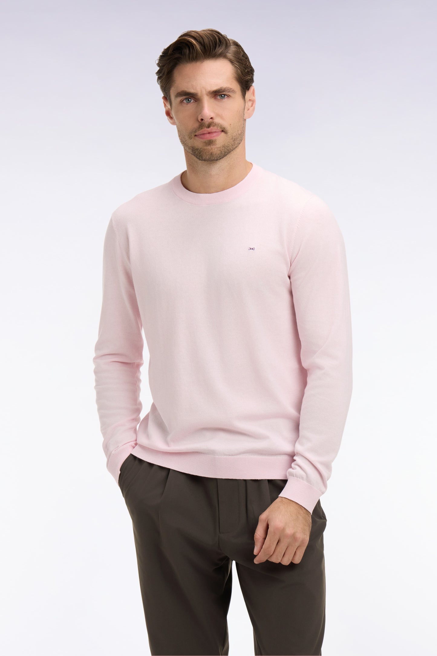 Pink cotton and silk blend round-neck sweater