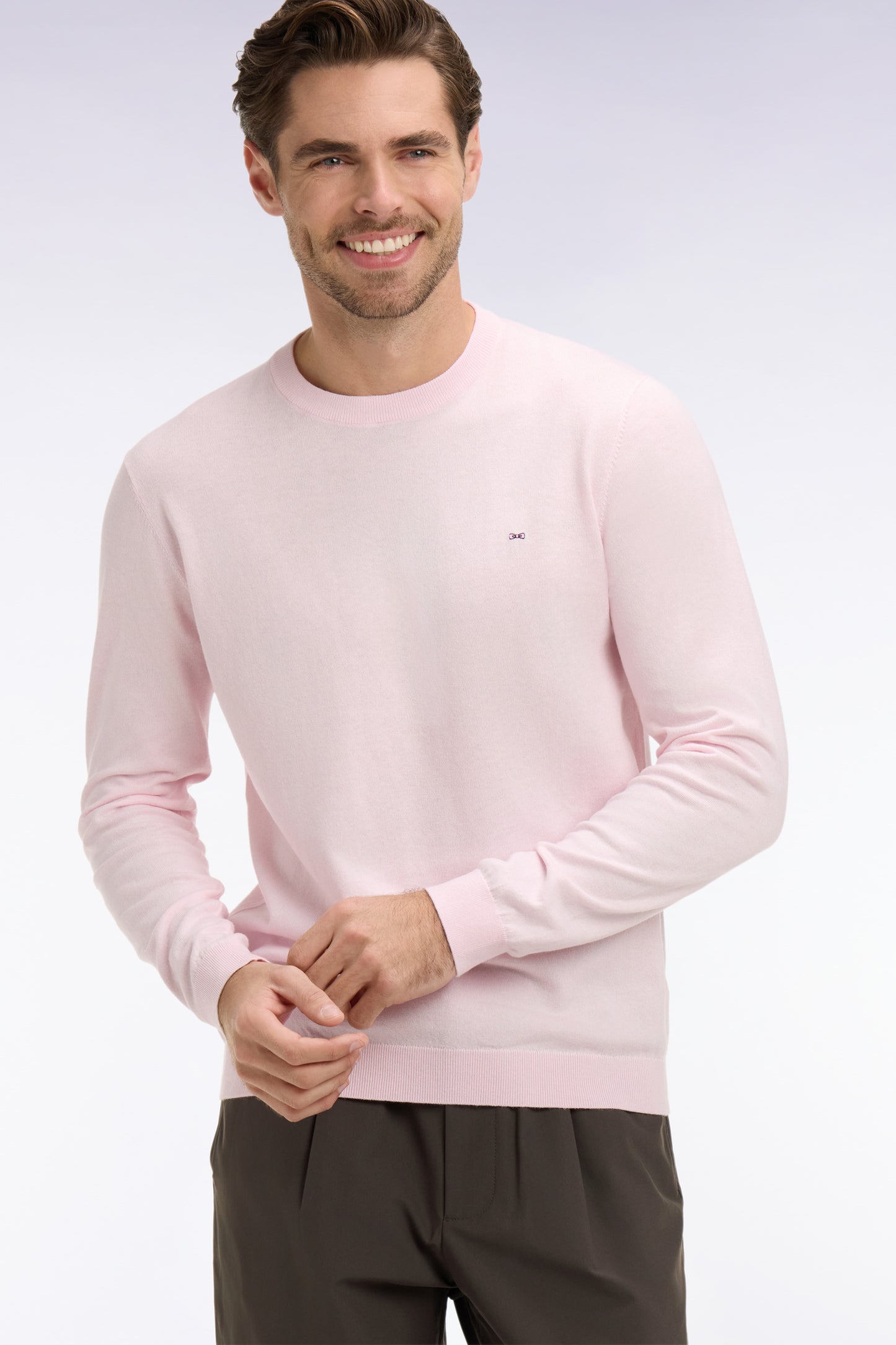 Pink cotton and silk blend round-neck sweater