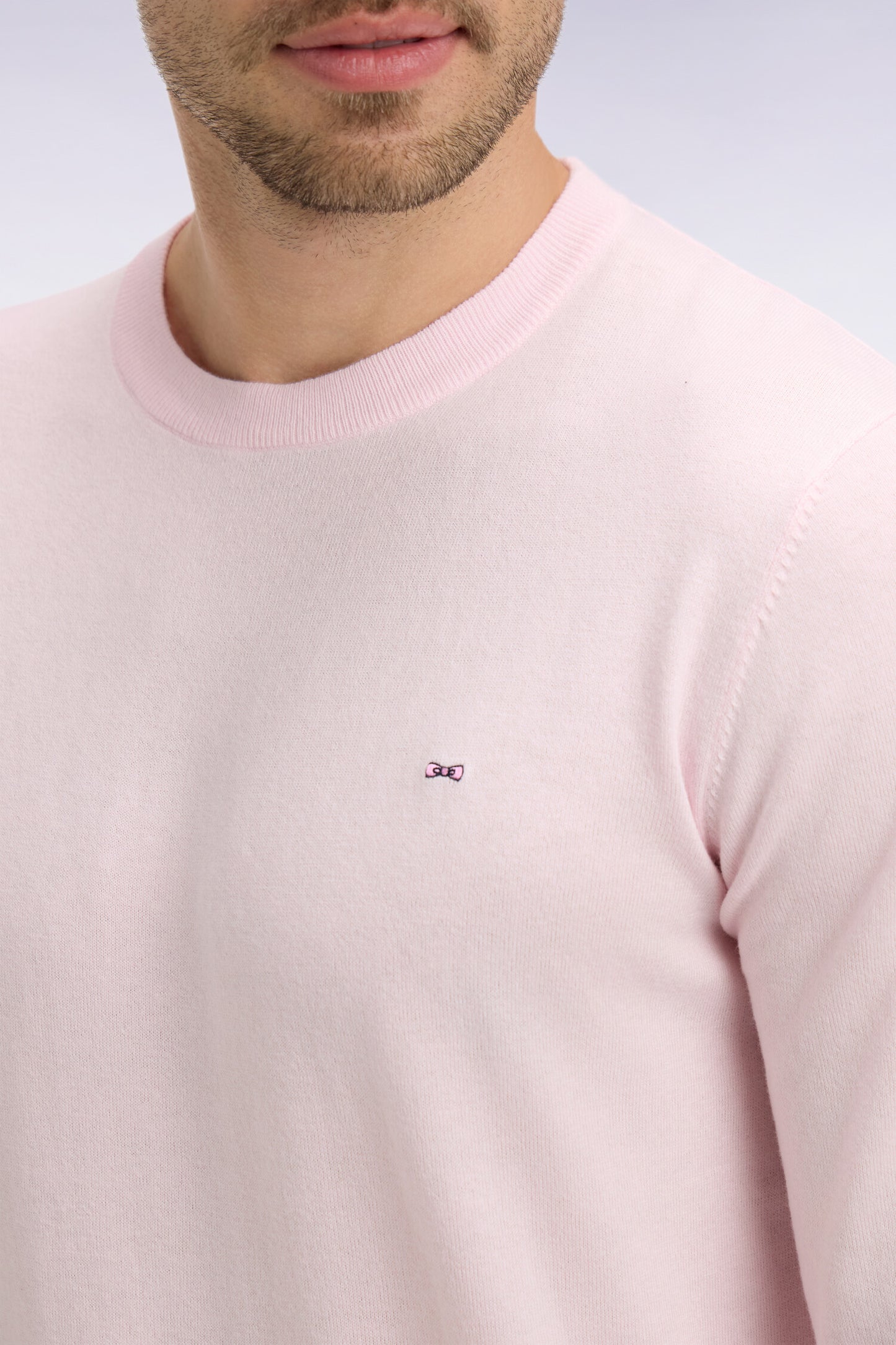 Pink cotton and silk blend round-neck sweater