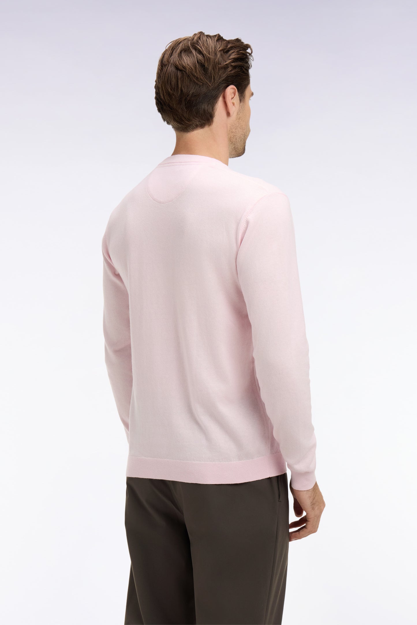 Pink cotton and silk blend round-neck sweater