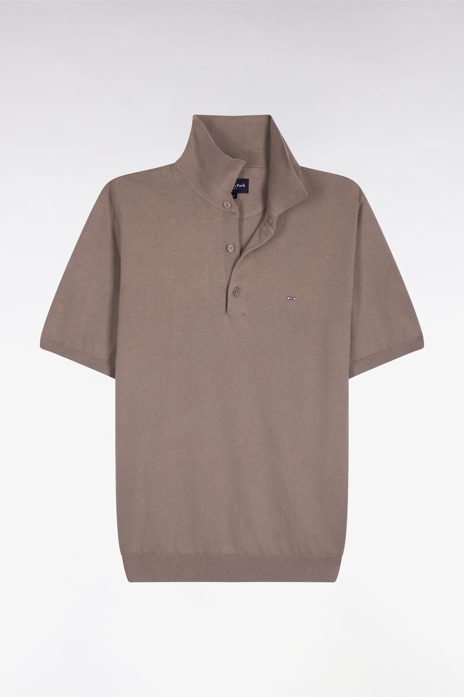 Pull manches courtes col polo en coton et soie mélangés beige