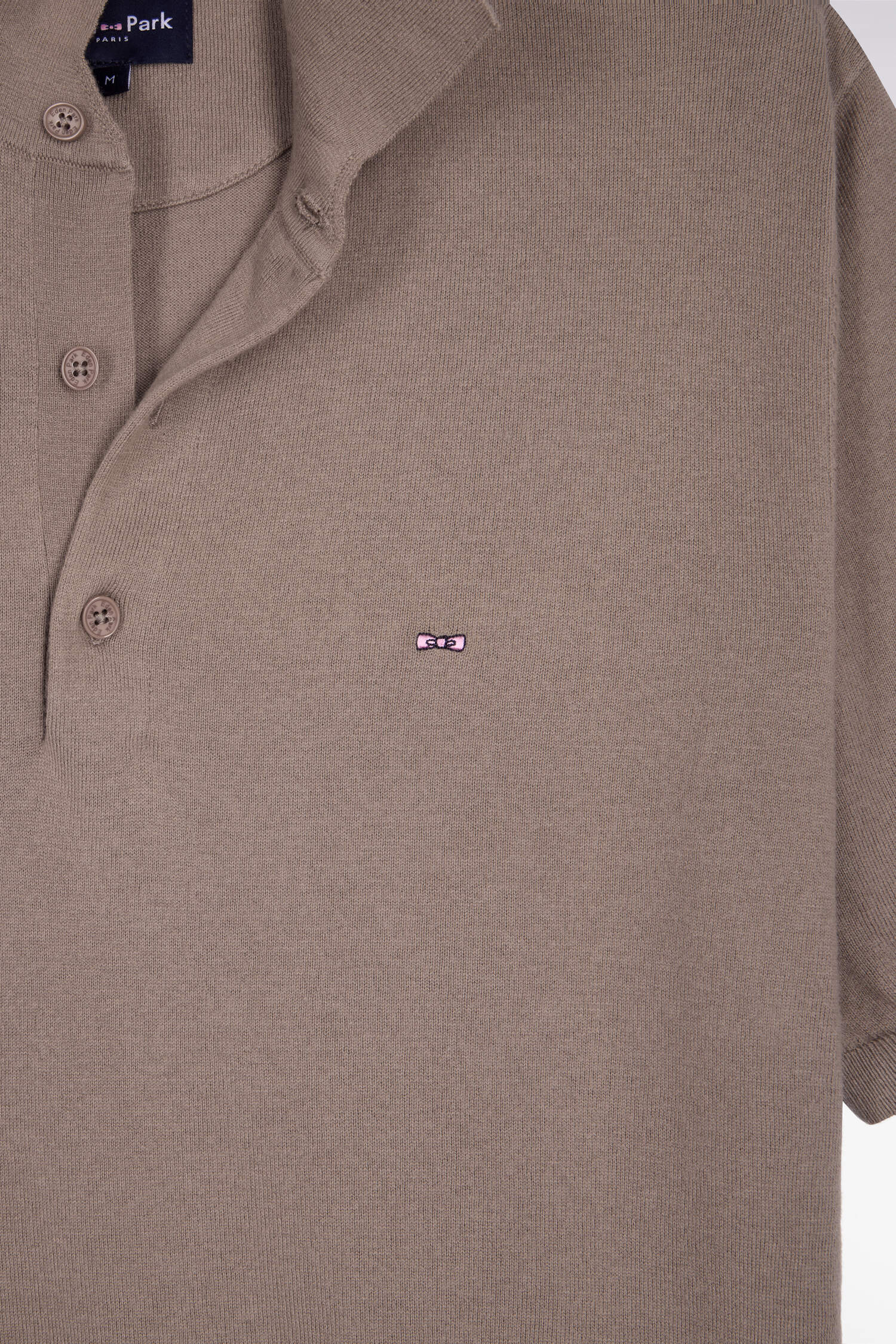 Pull manches courtes col polo en coton et soie mélangés beige