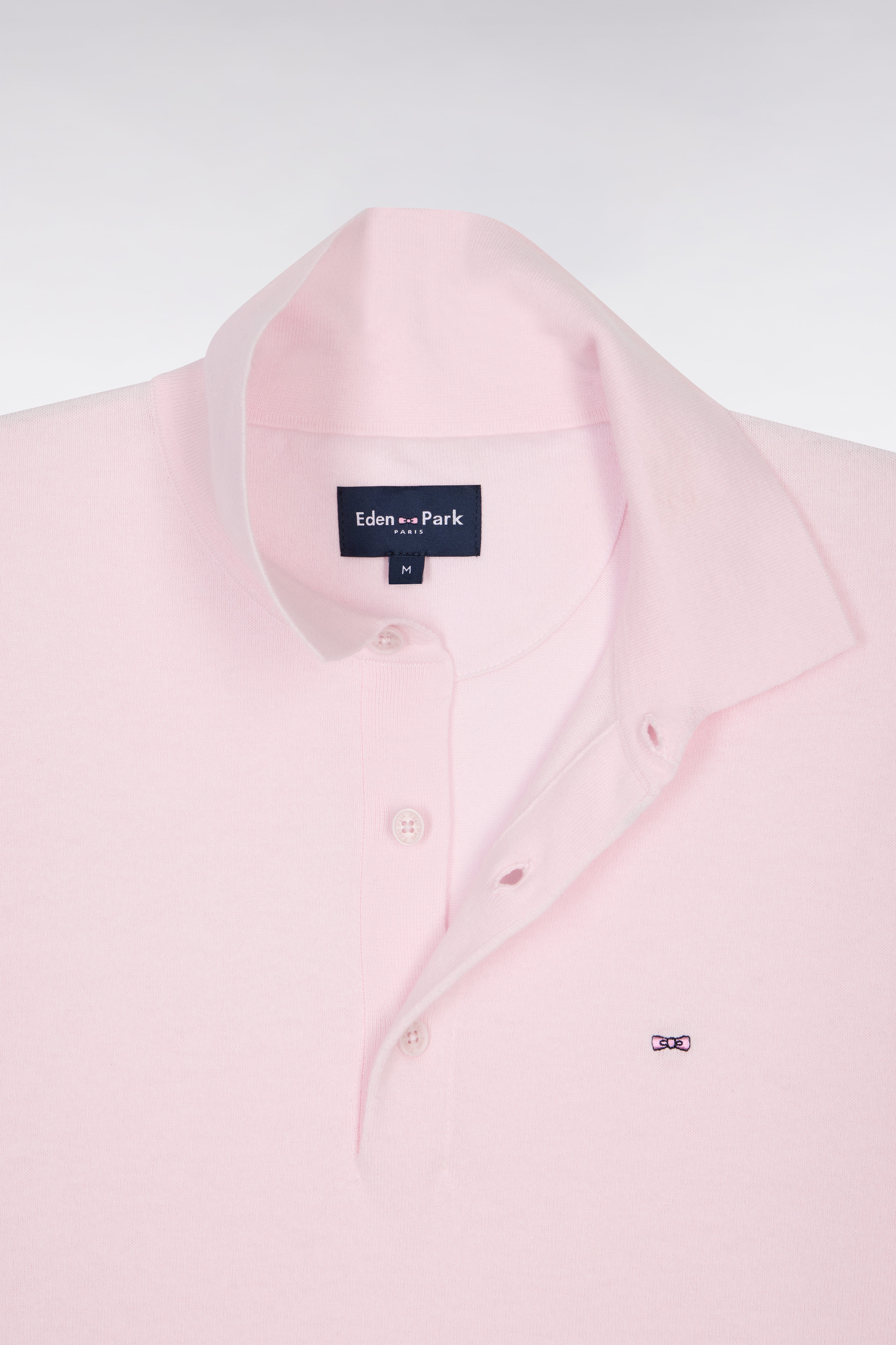 Pull manches courtes col polo en coton et soie mélangés rose