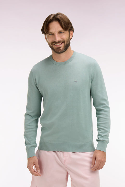 Pull col rond en coton vert d'eau - Image 3