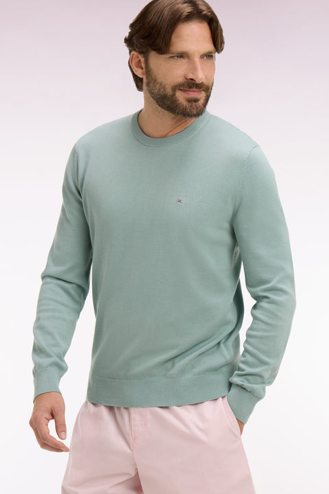 Pull col rond en coton vert d'eau - Image 1