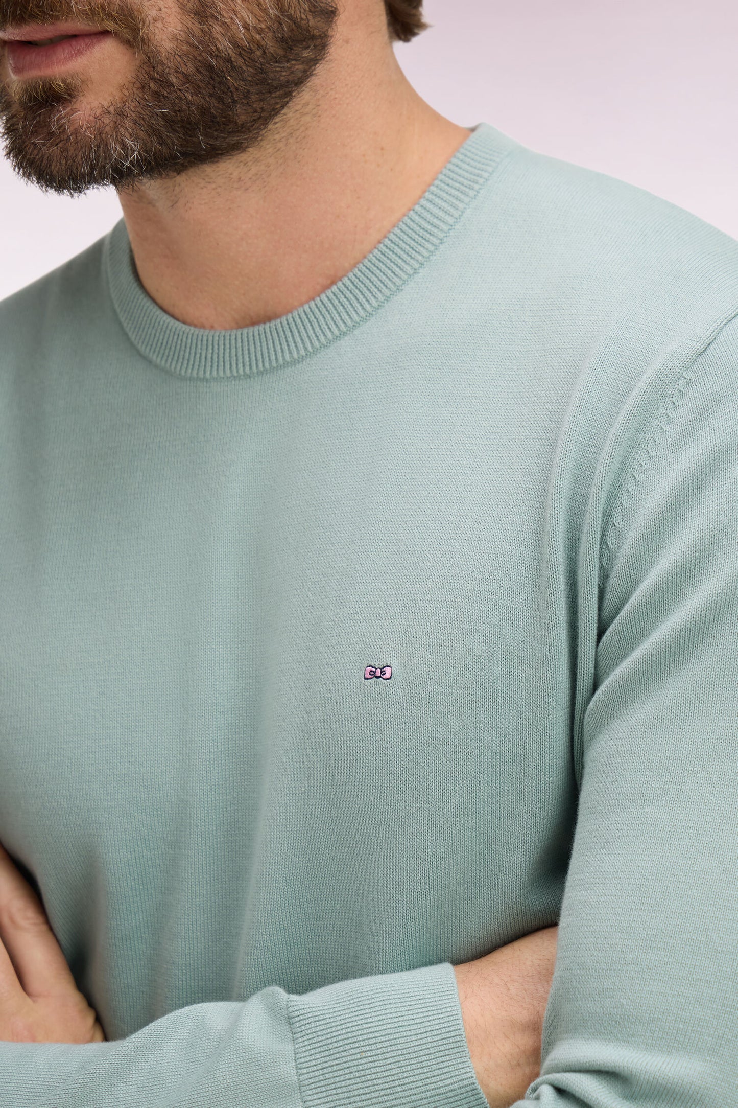 Pull col rond en coton vert d'eau