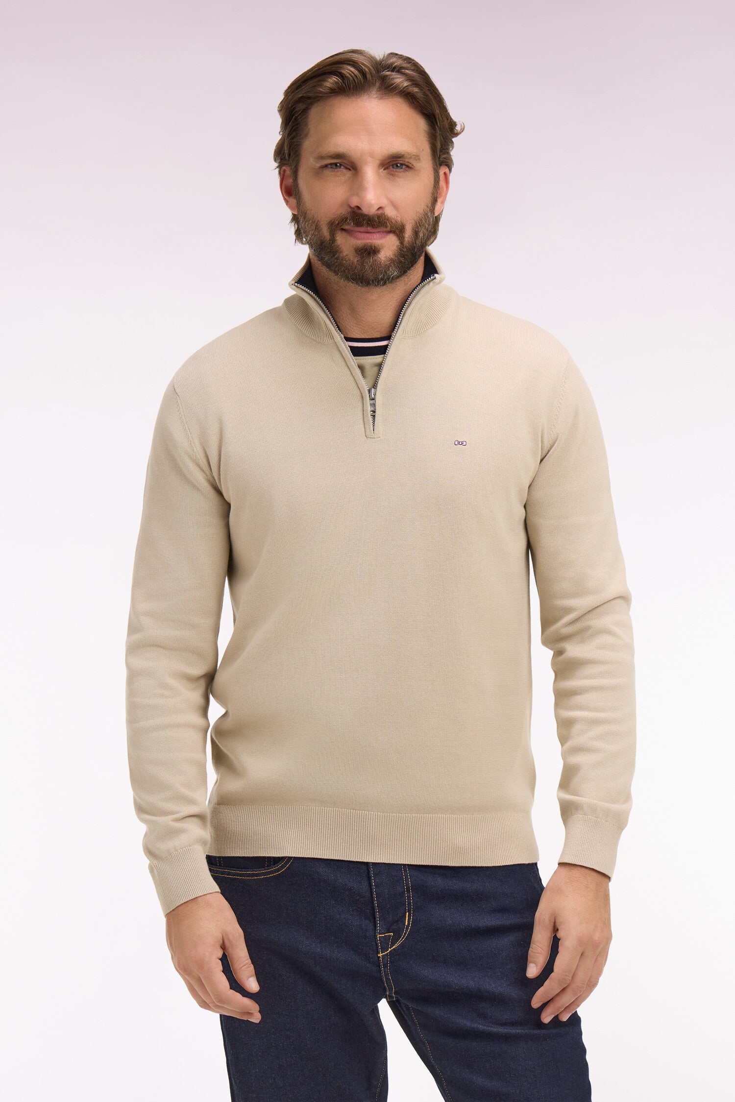 Pull col camionneur en coton beige