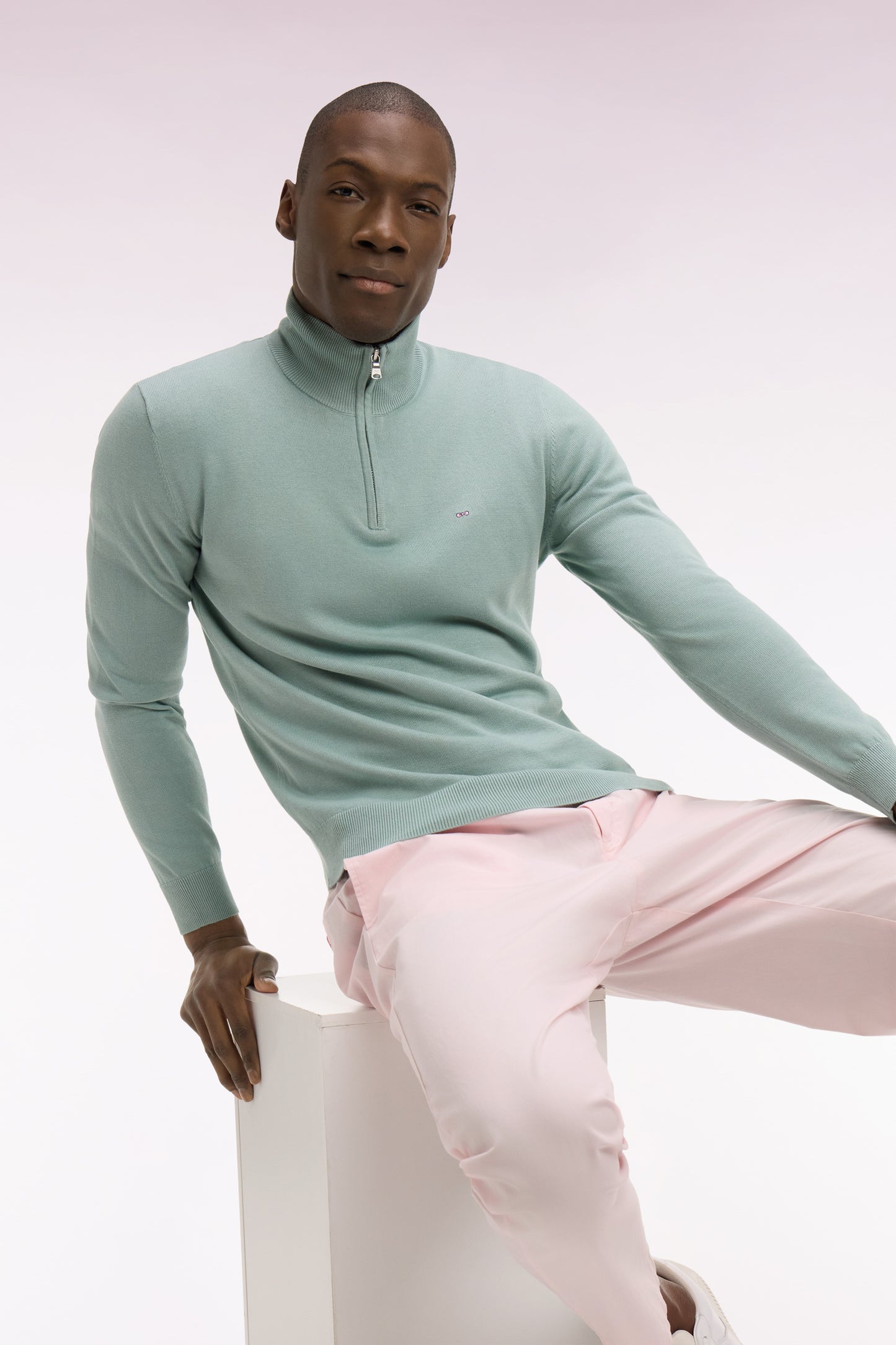 Pull col camionneur en coton vert d'eau