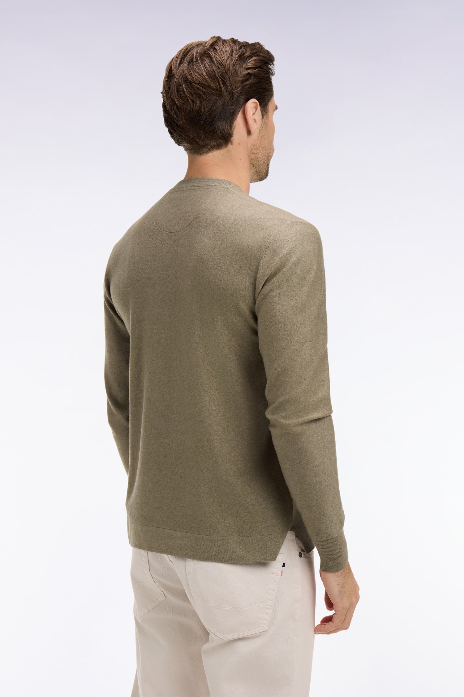 Pull col rond en coton et lyocell mélangés marron