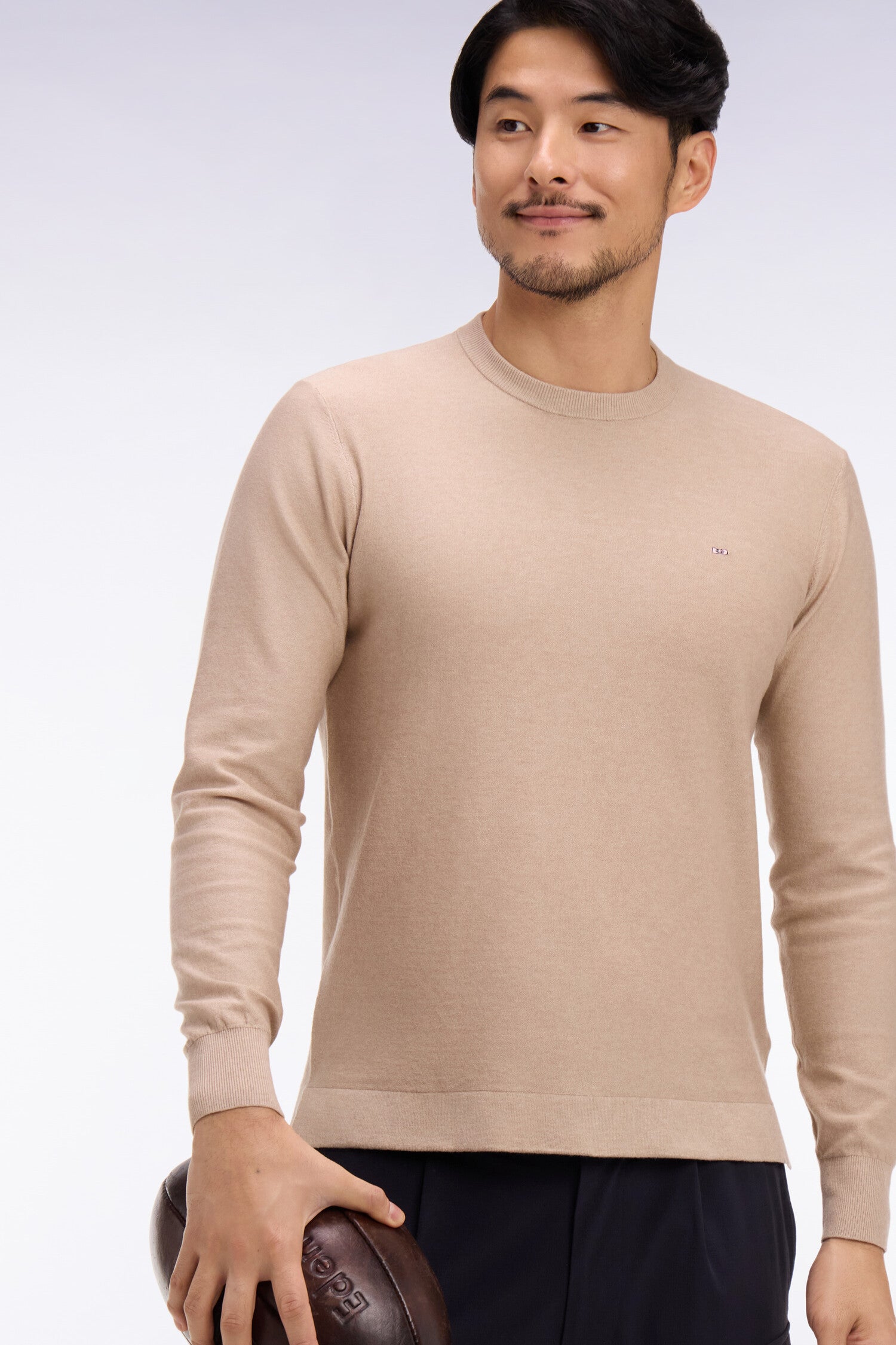 jersey cuello redondo en algodón y lyocell mélangés beige
