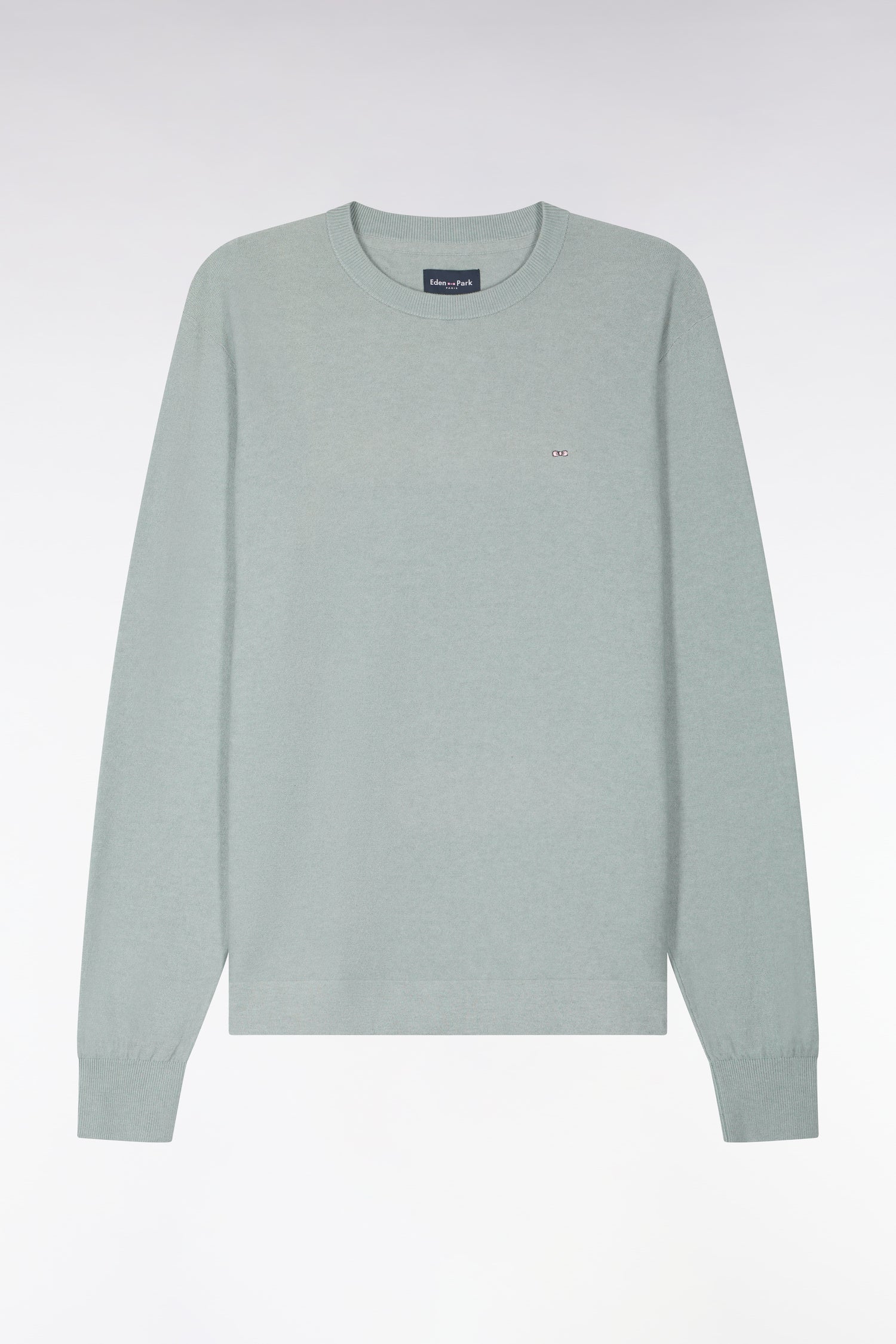 Pull col rond en coton et lyocell mélangés vert d'eau