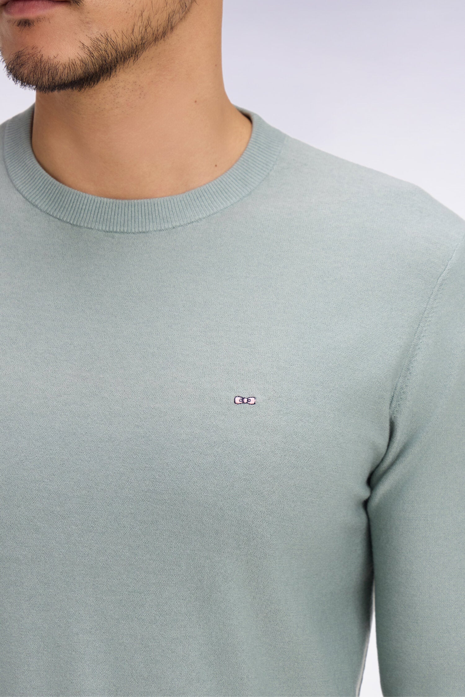 Pull col rond en coton et lyocell mélangés vert d'eau