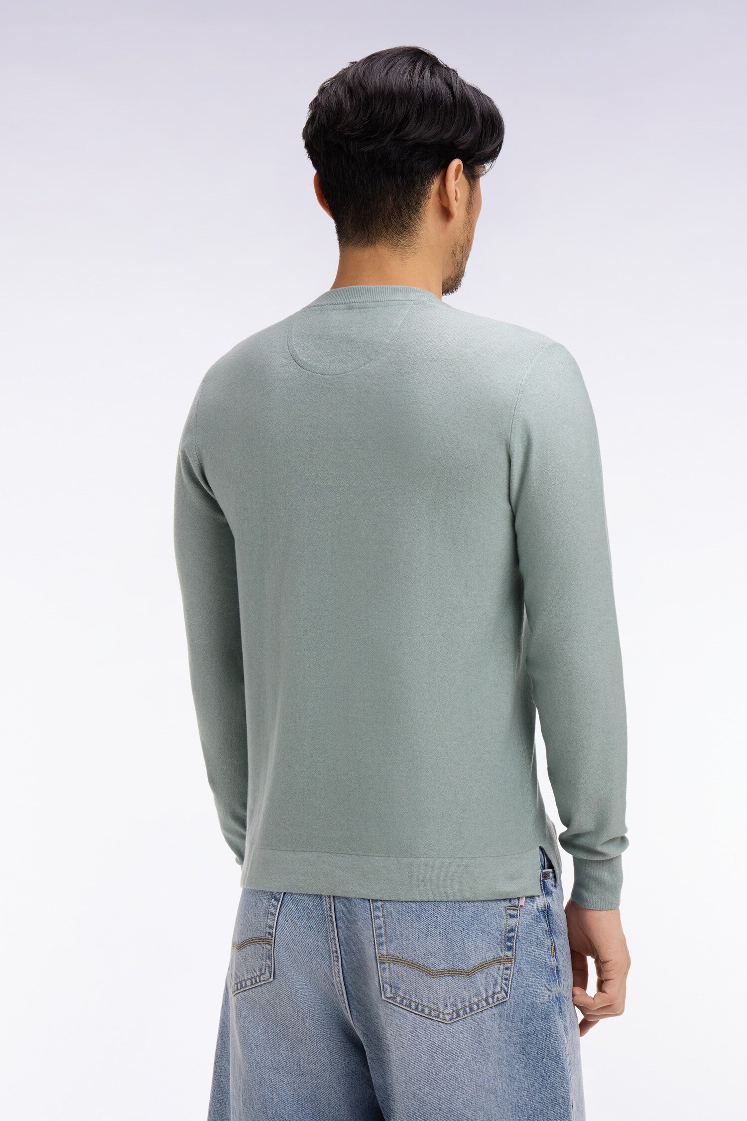Pull col rond en coton et lyocell mélangés vert d'eau