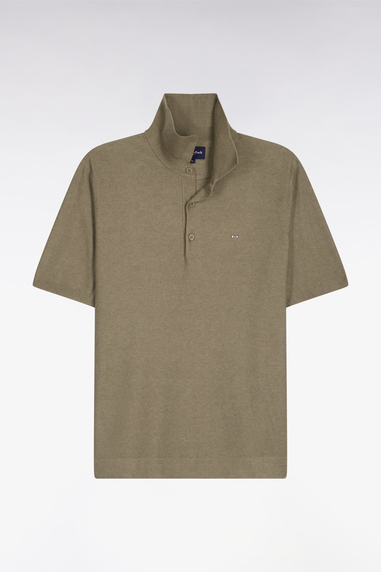 Pull manches courtes à col polo en coton et lyocell mélangés marron