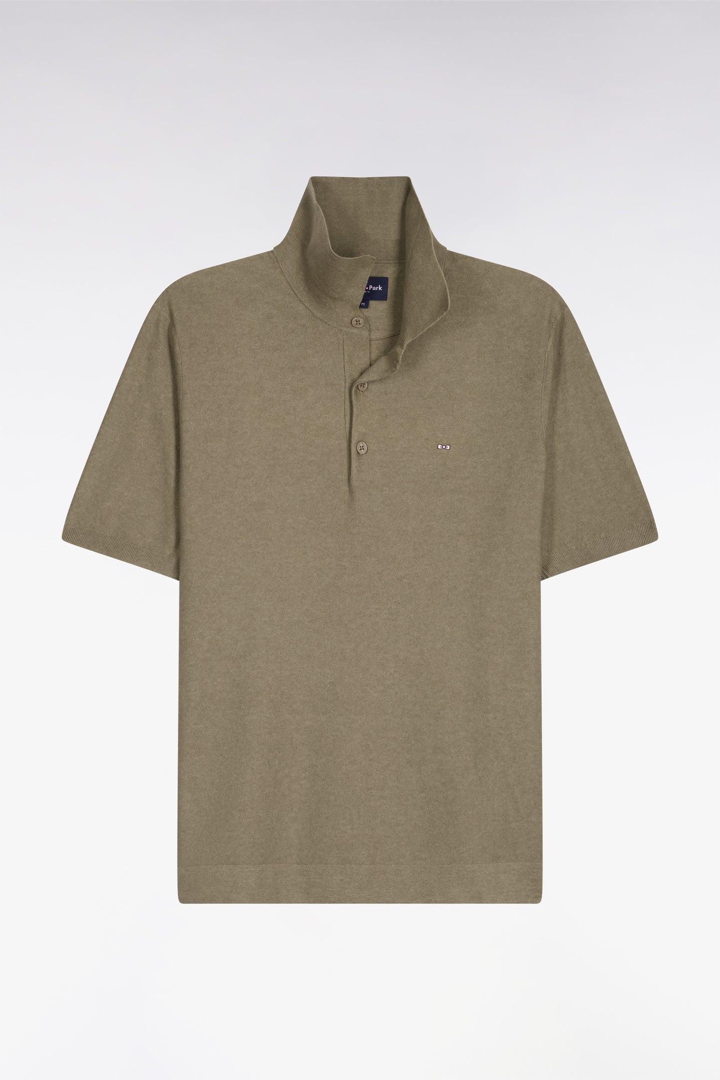 Pull manches courtes à col polo en coton et lyocell mélangés marron