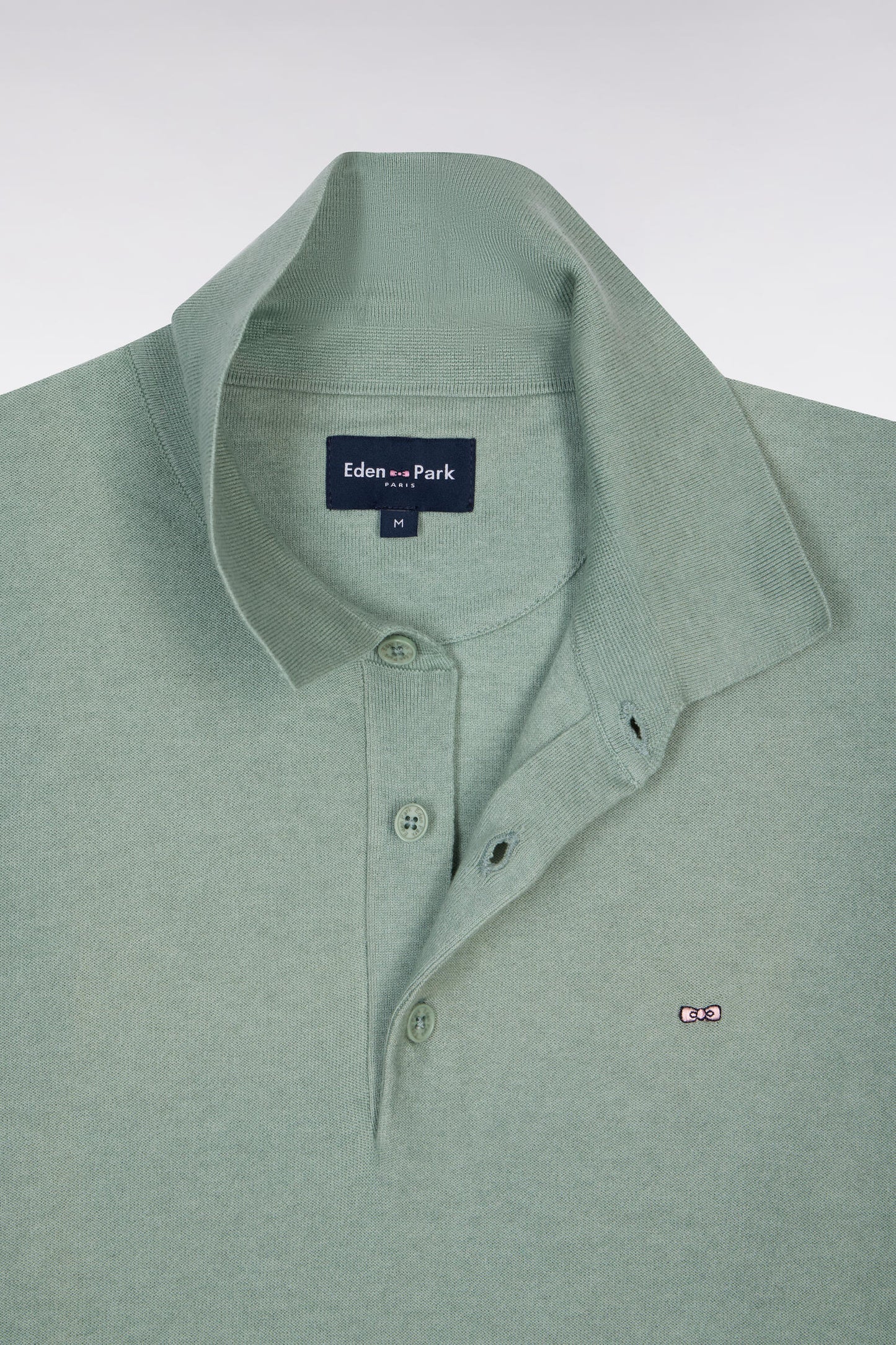 Short-sleeved sweater with polo collar in sea green cotton and lyocell blend