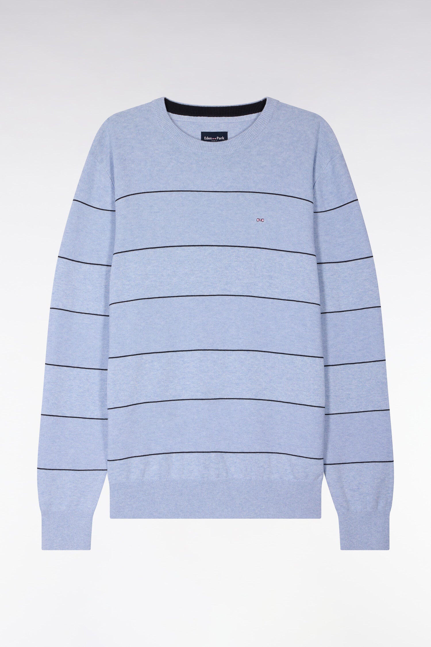 Pull col rond en coton ciel rayé