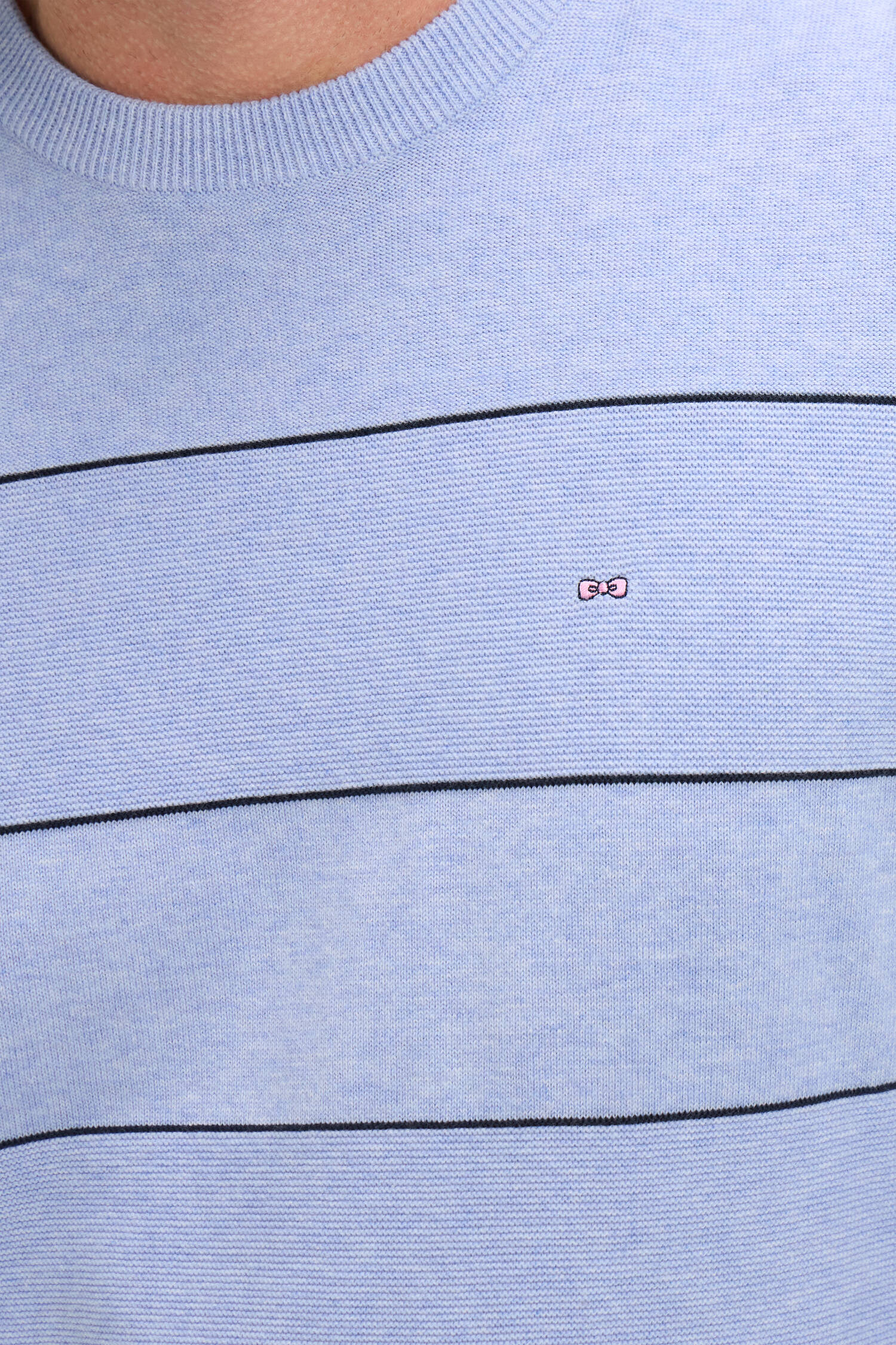 Pull col rond en coton ciel rayé