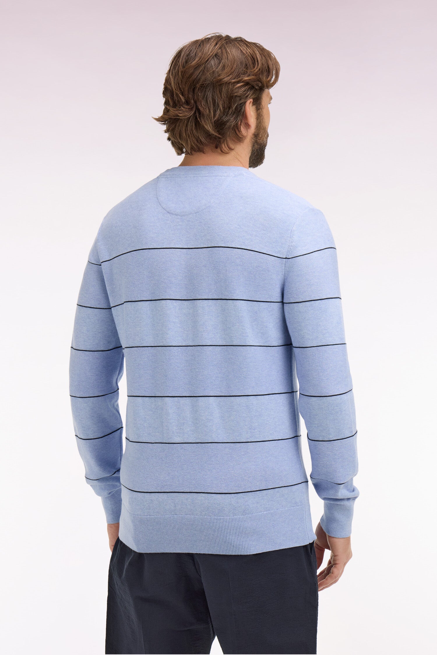 Pull col rond en coton ciel rayé