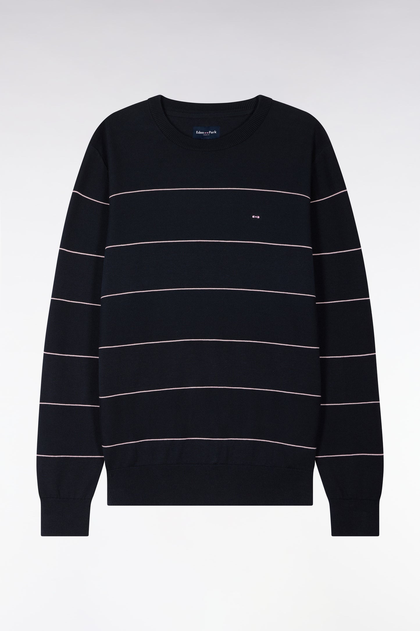 Pull col rond en coton marine rayé