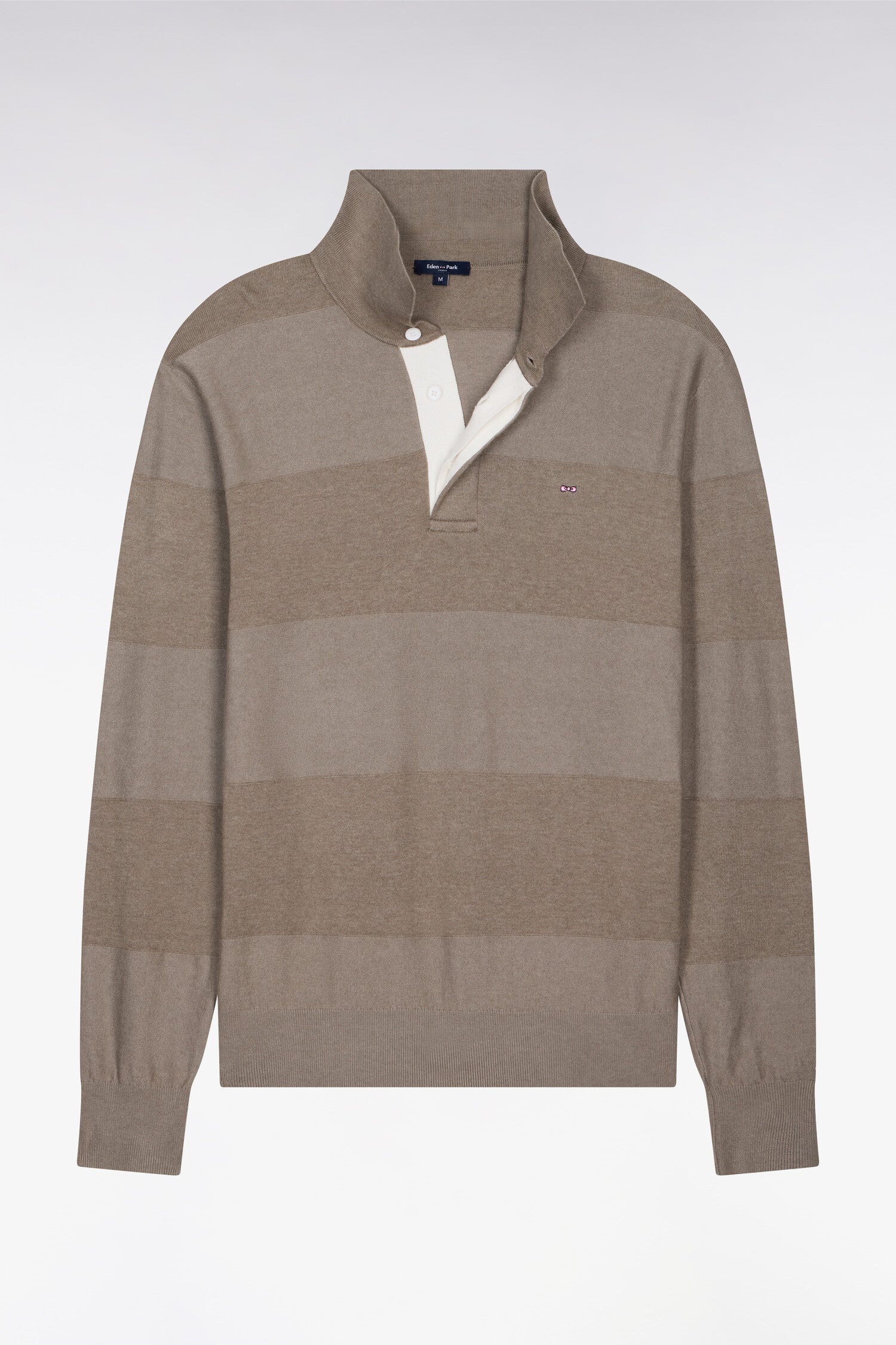 Pull col maillot rayé en coton et lyocell mélangés beige