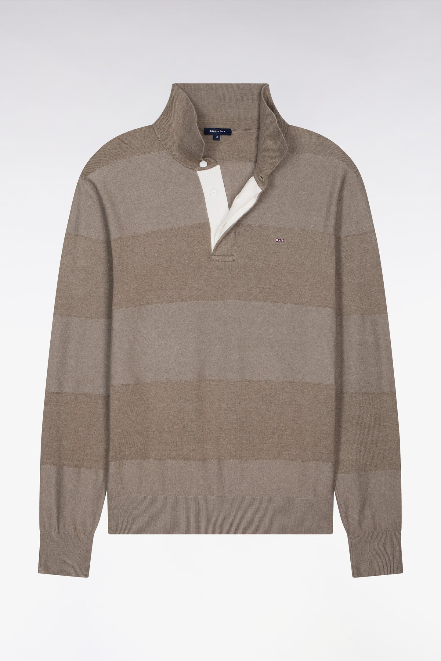 Striped jersey collar sweater in beige cotton and lyocell blend