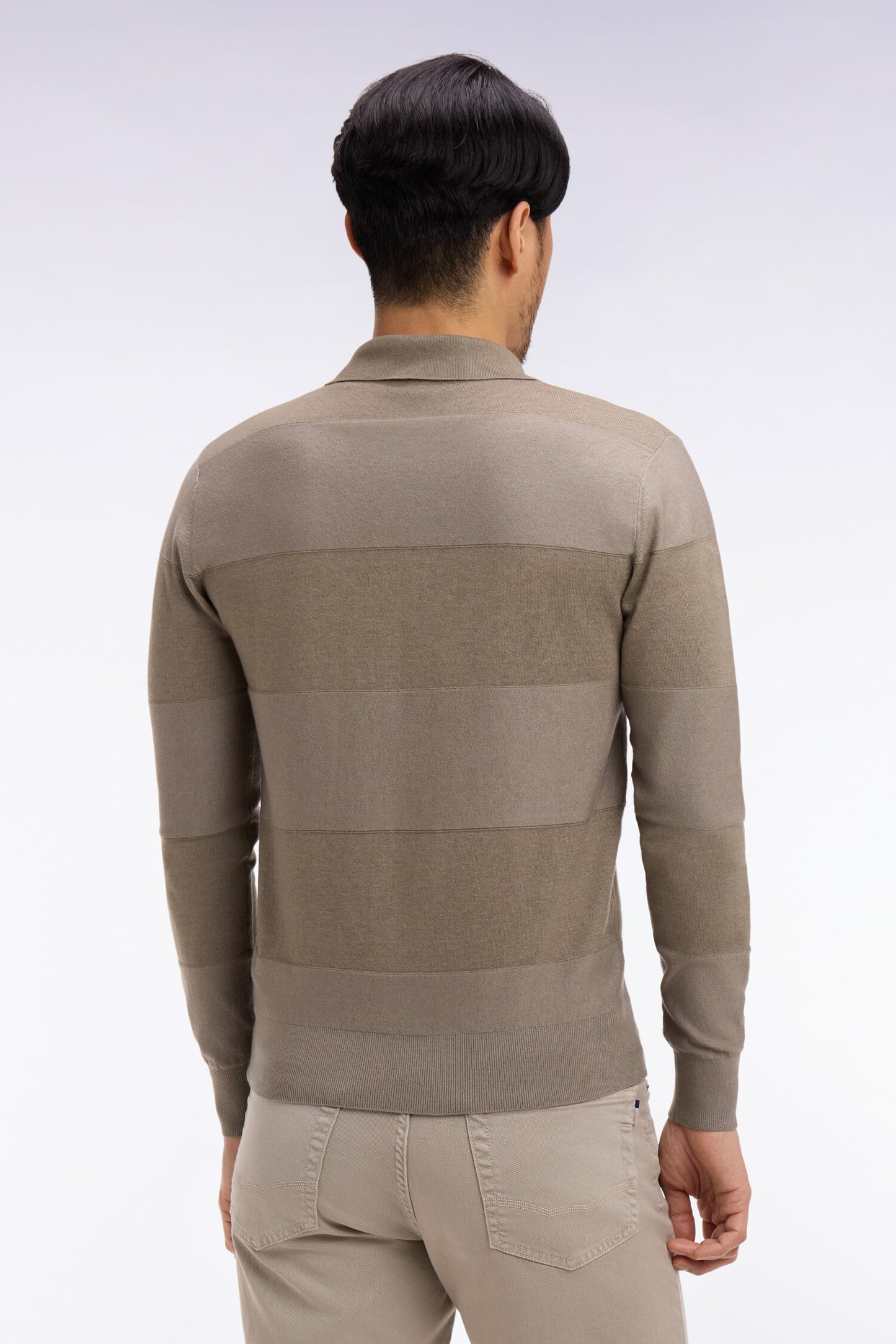 Striped jersey collar sweater in beige cotton and lyocell blend