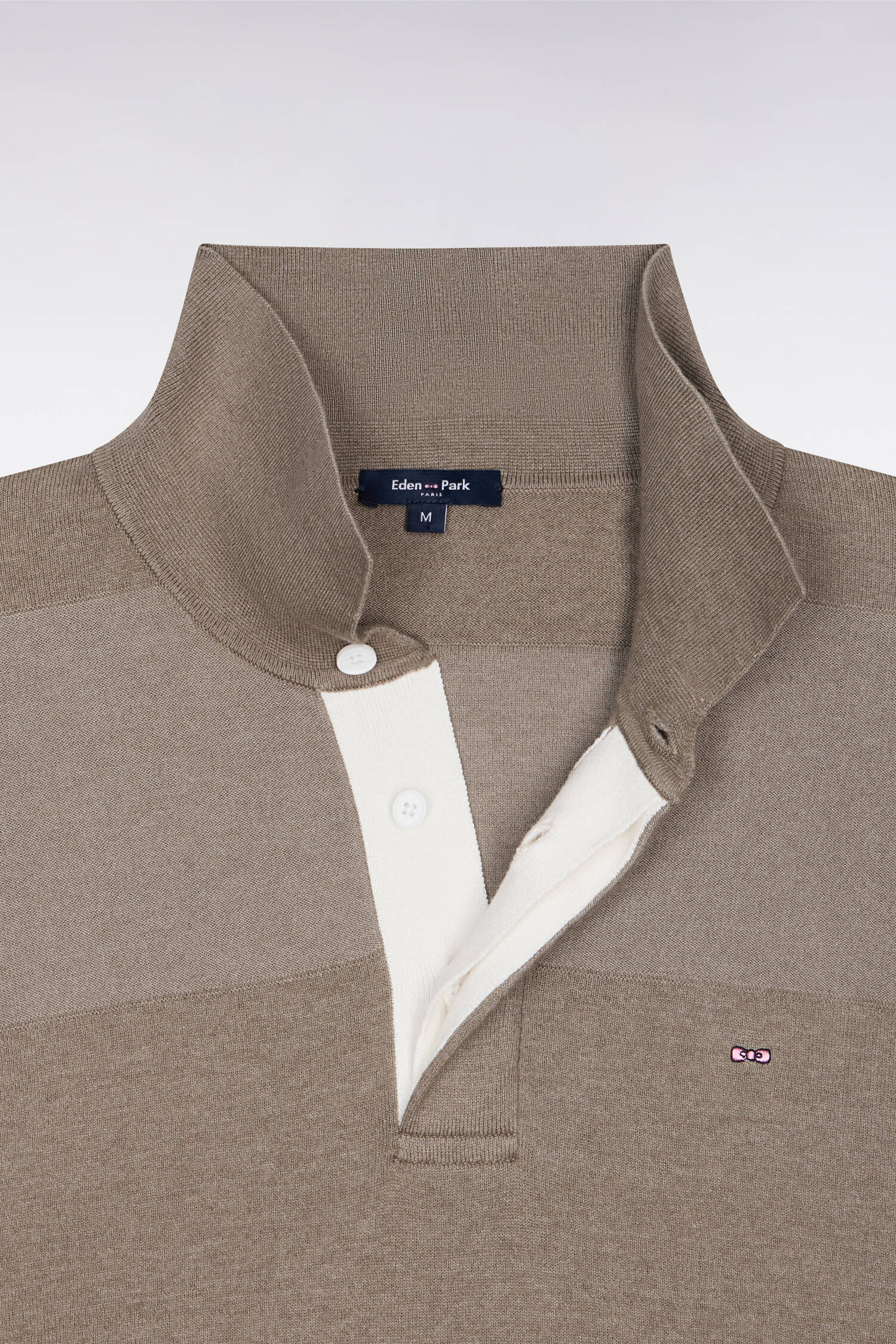 Pull col maillot rayé en coton et lyocell mélangés beige