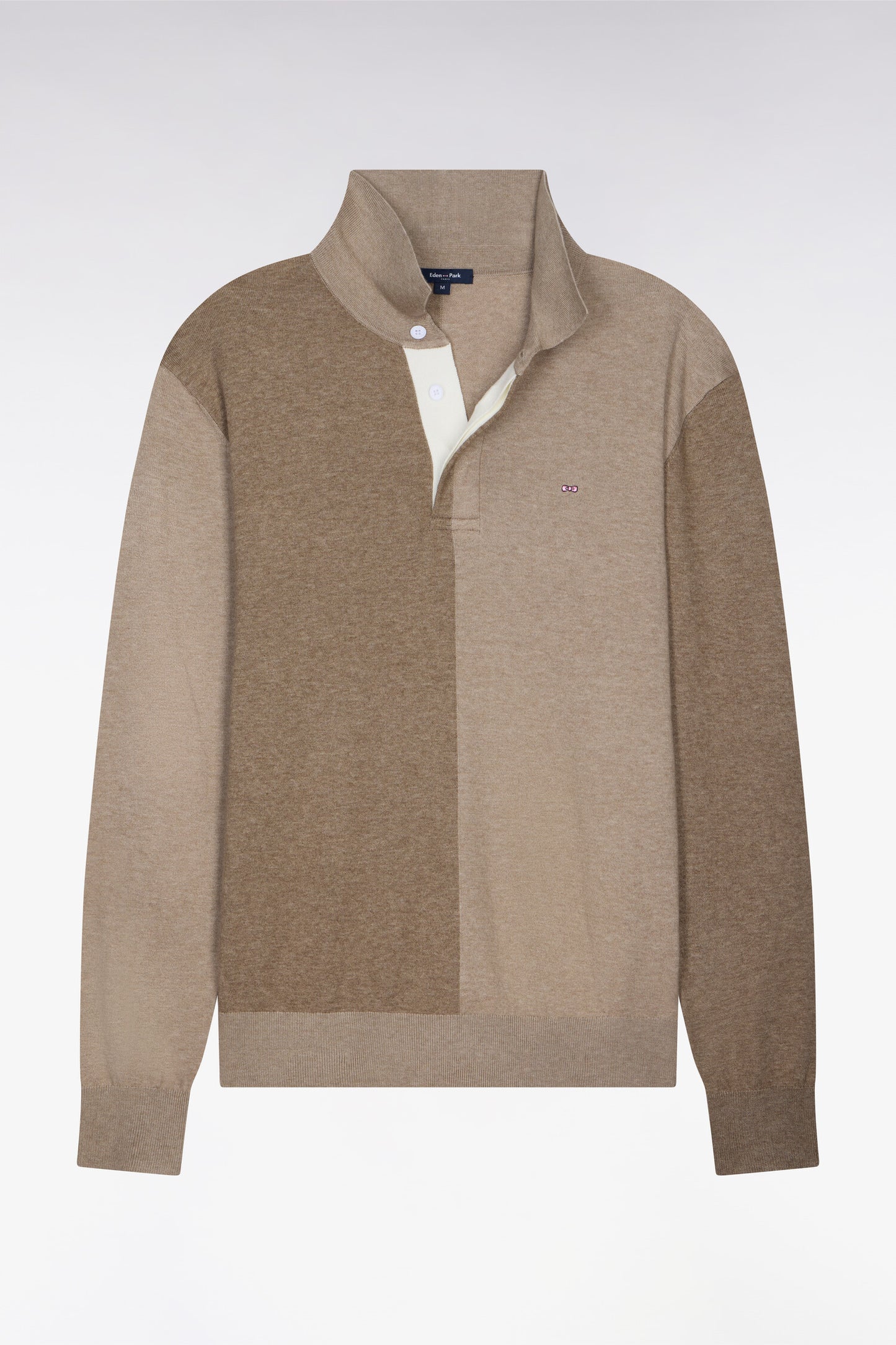 Beige cotton and lyocell blend sweater with jersey collar