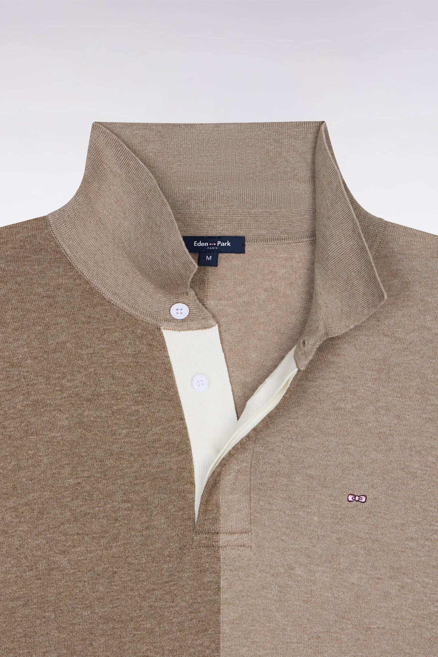 Beige cotton and lyocell blend sweater with jersey collar