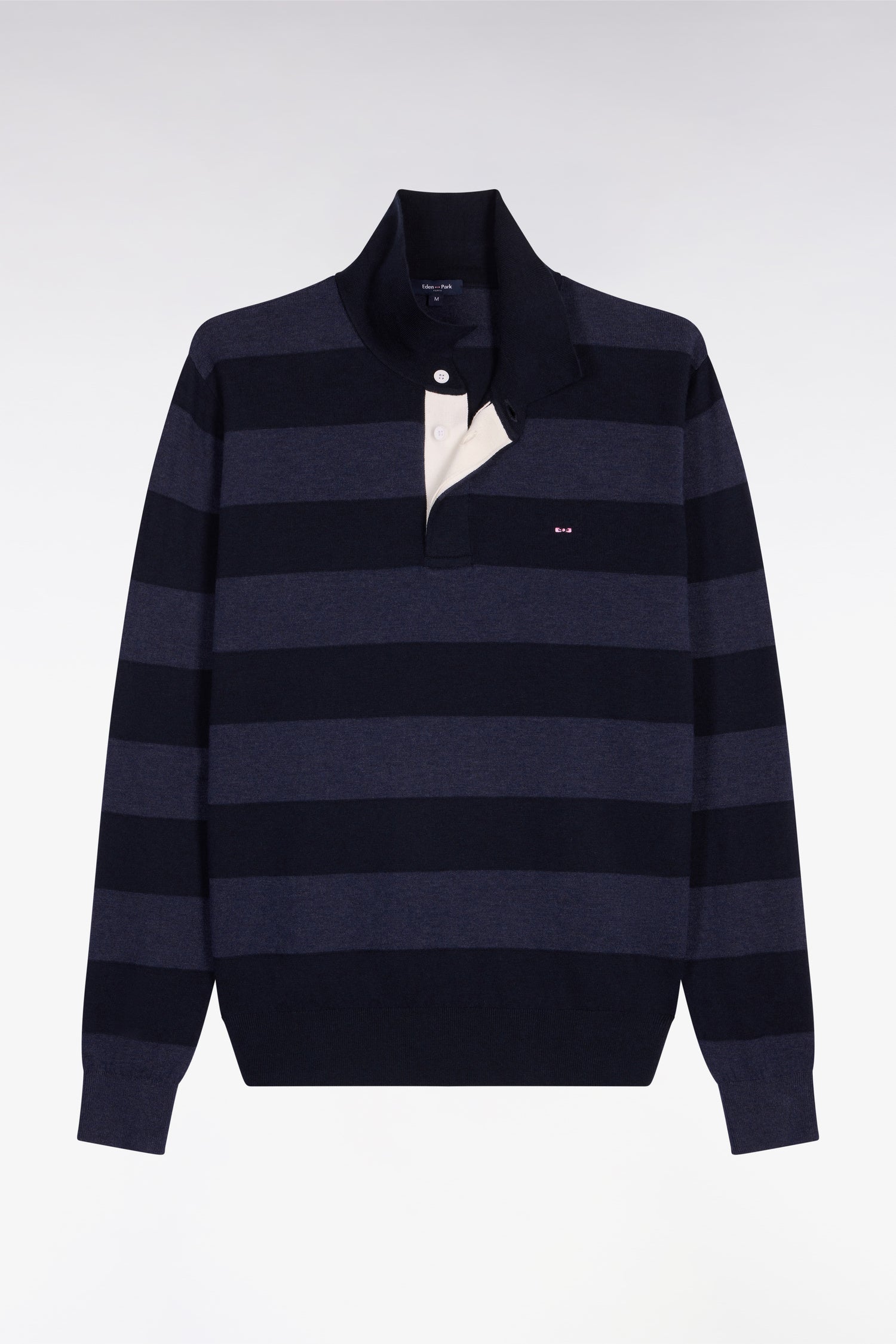 Pull col maillot rayé en coton et lyocell mélangés marine