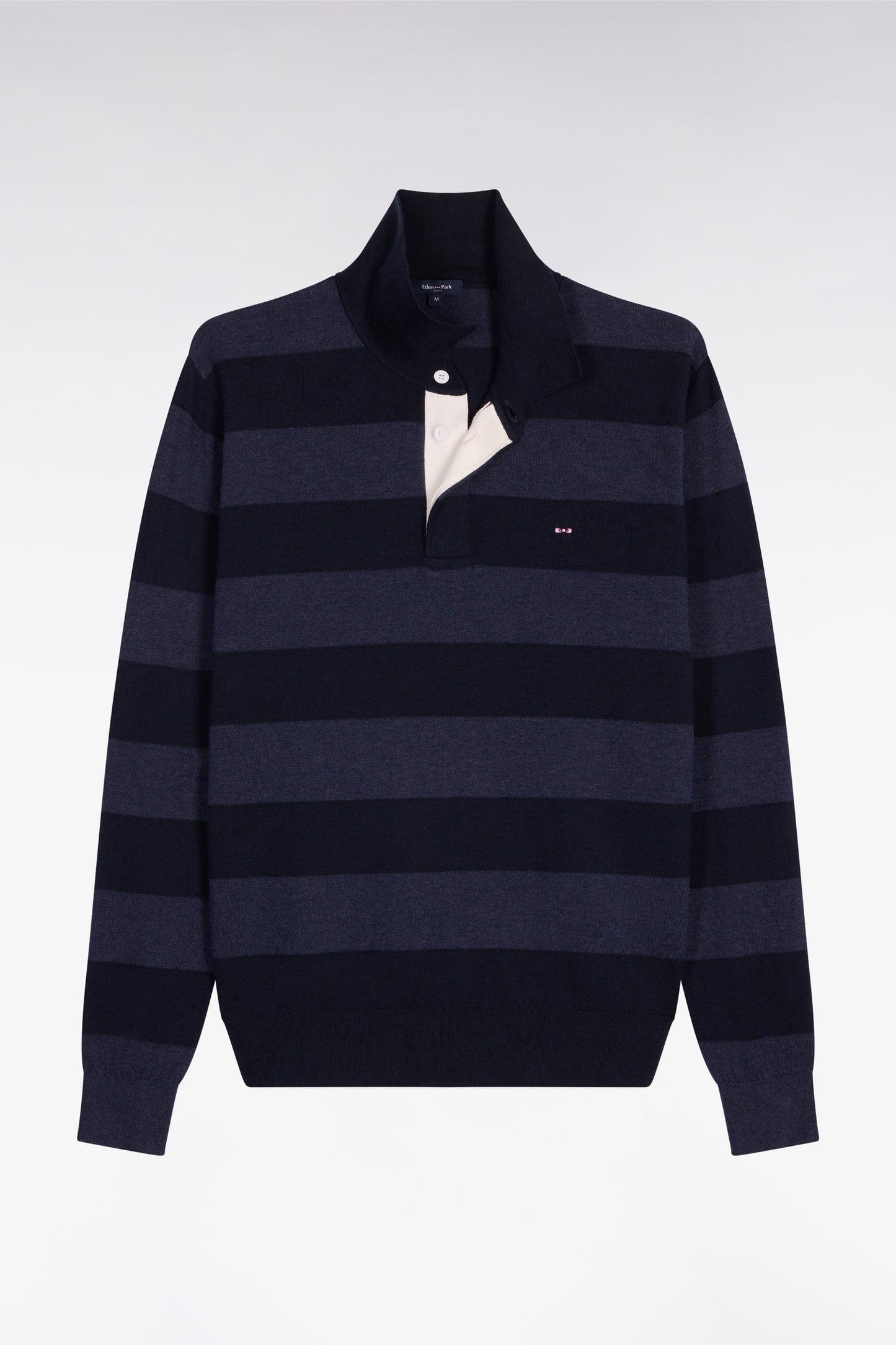 Navy cotton and lyocell blend striped jersey collar sweater