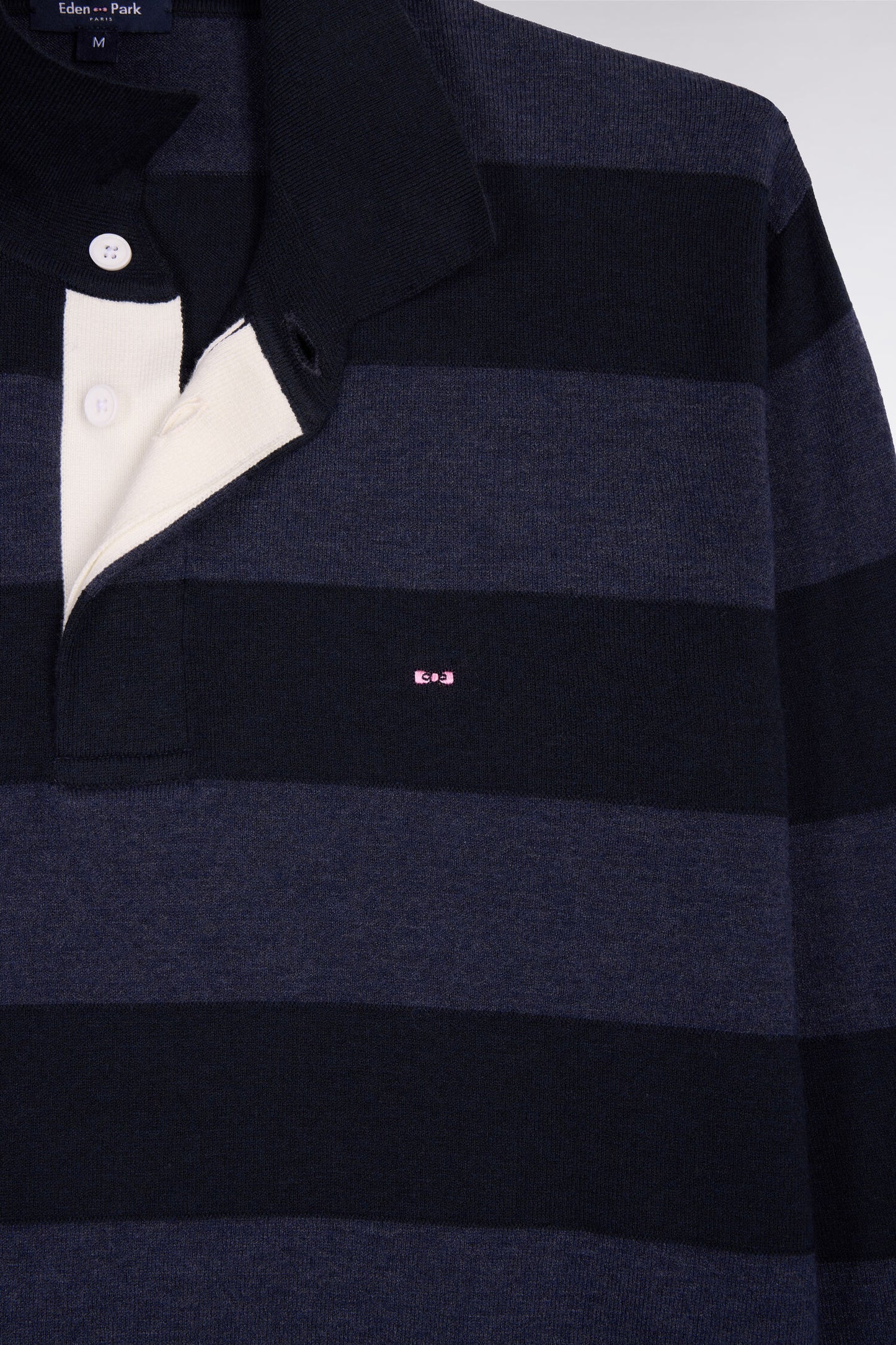 Navy cotton and lyocell blend striped jersey collar sweater